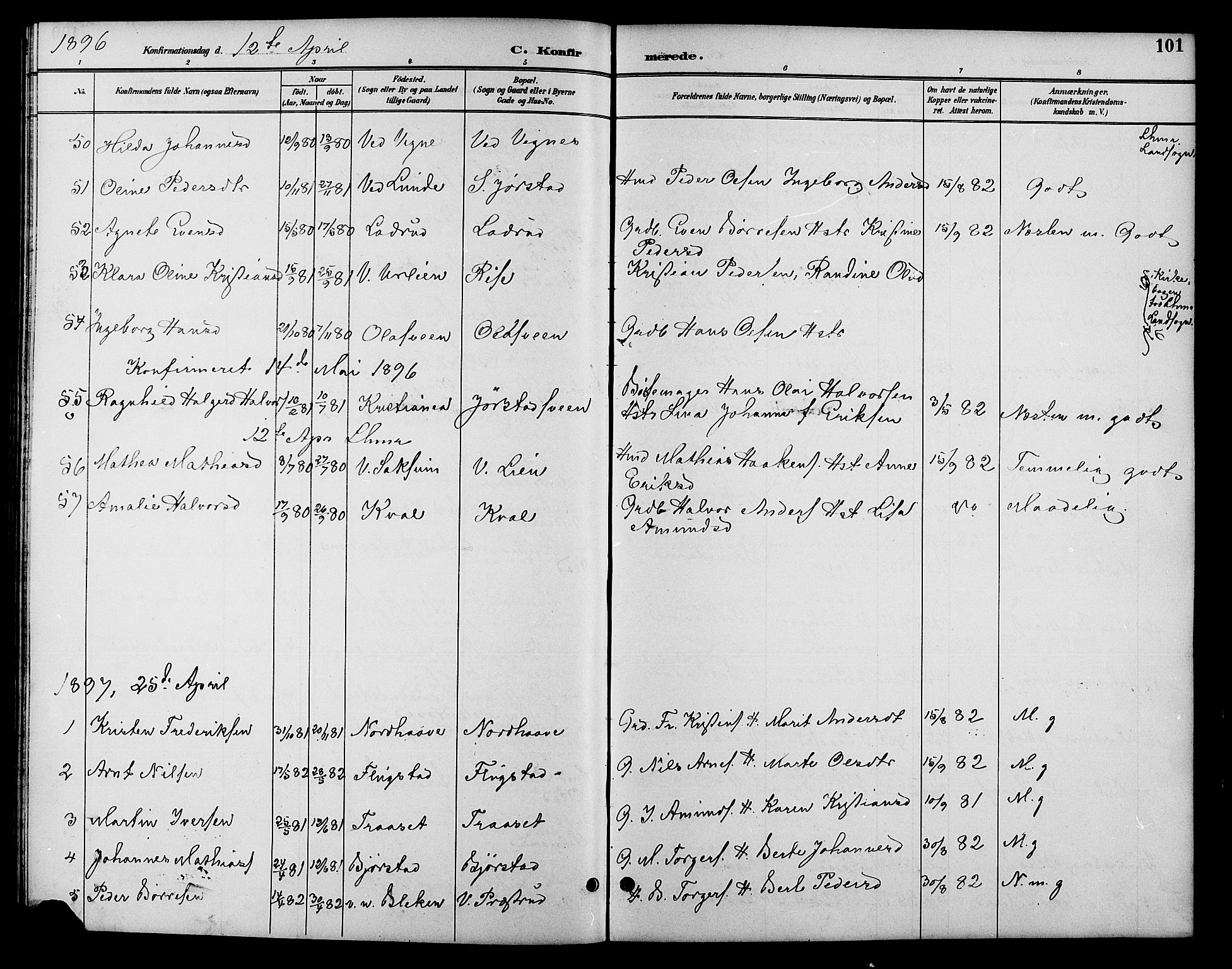 Fåberg prestekontor, AV/SAH-PREST-086/H/Ha/Hab/L0010: Parish register (copy) no. 10, 1892-1900, p. 101