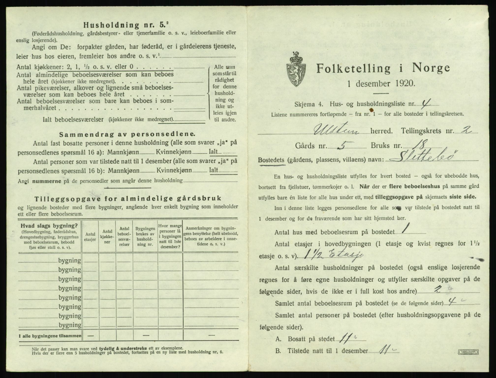 SAT, 1920 census for Ulstein, 1920, p. 108