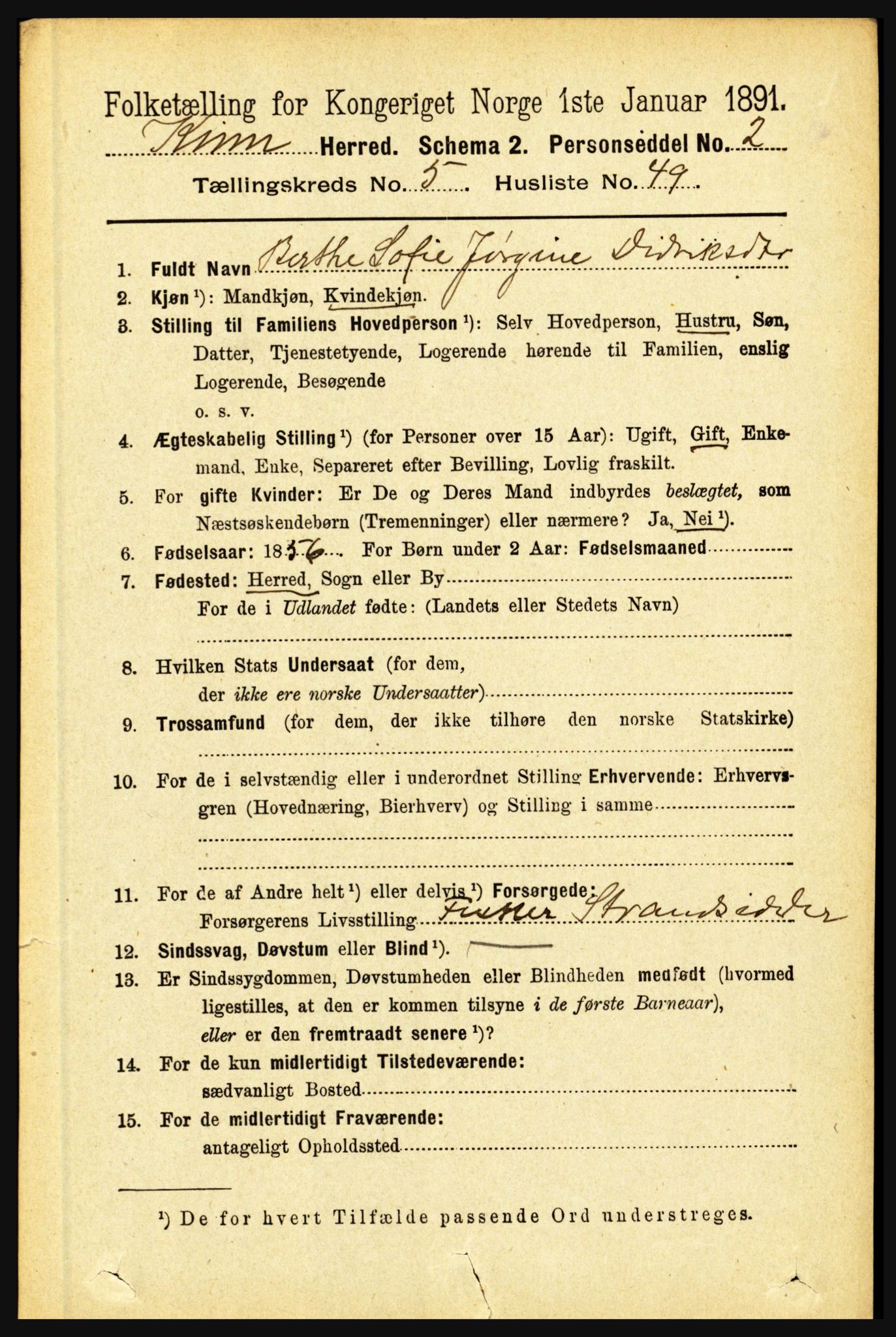 RA, 1891 census for 1437 Kinn, 1891, p. 2084