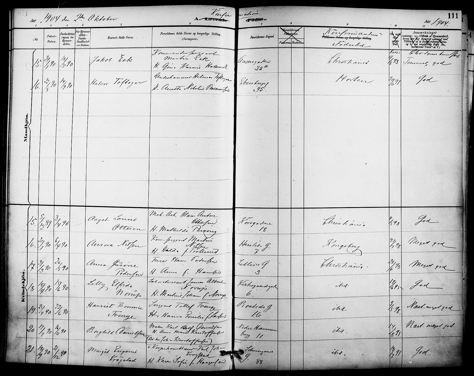 Garnisonsmenigheten Kirkebøker, SAO/A-10846/F/Fa/L0013: Parish register (official) no. 13, 1894-1904, p. 111