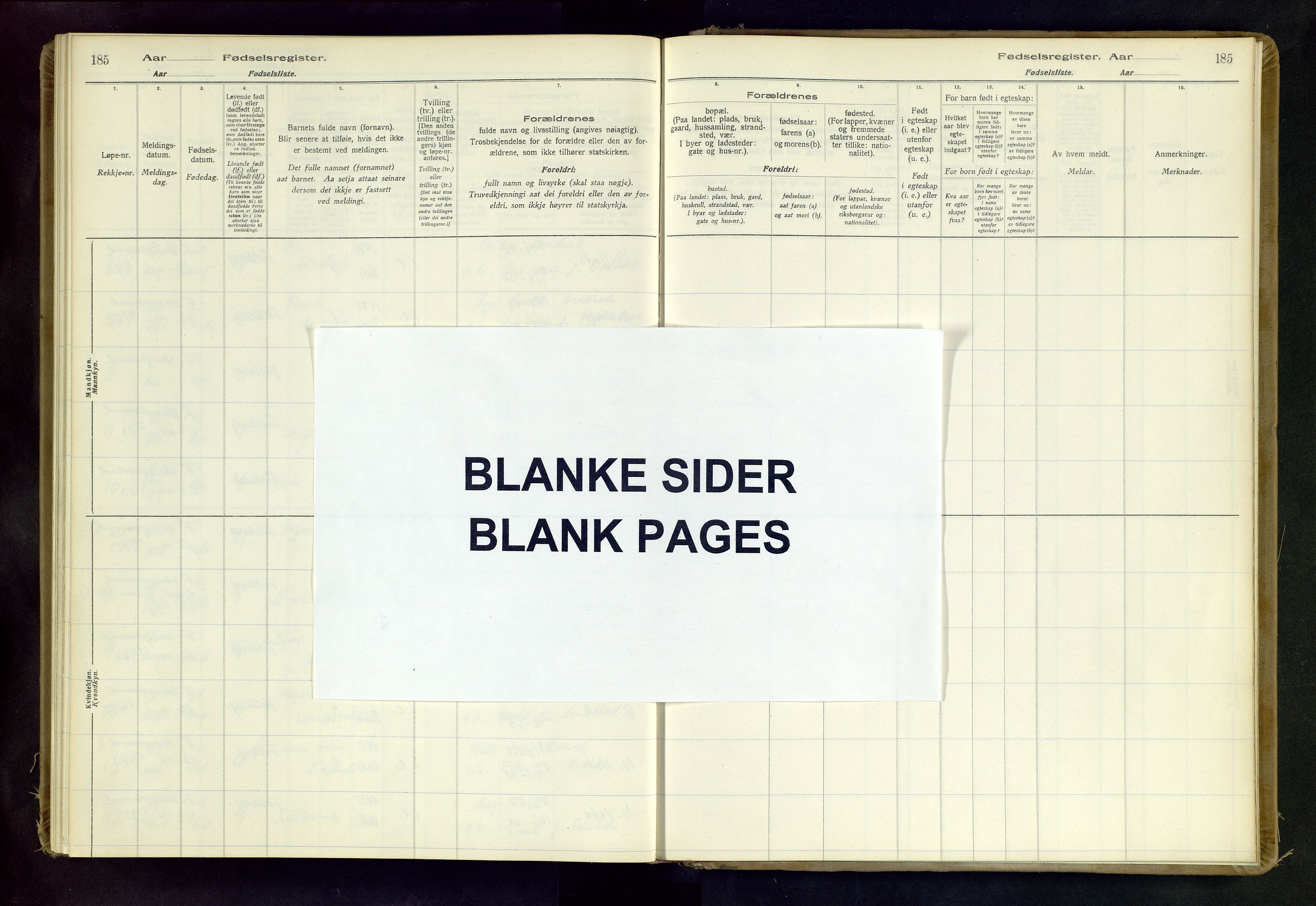 Skjold sokneprestkontor, AV/SAST-A-101847/I/Id/L0003: Birth register no. 3, 1917-1982, p. 185