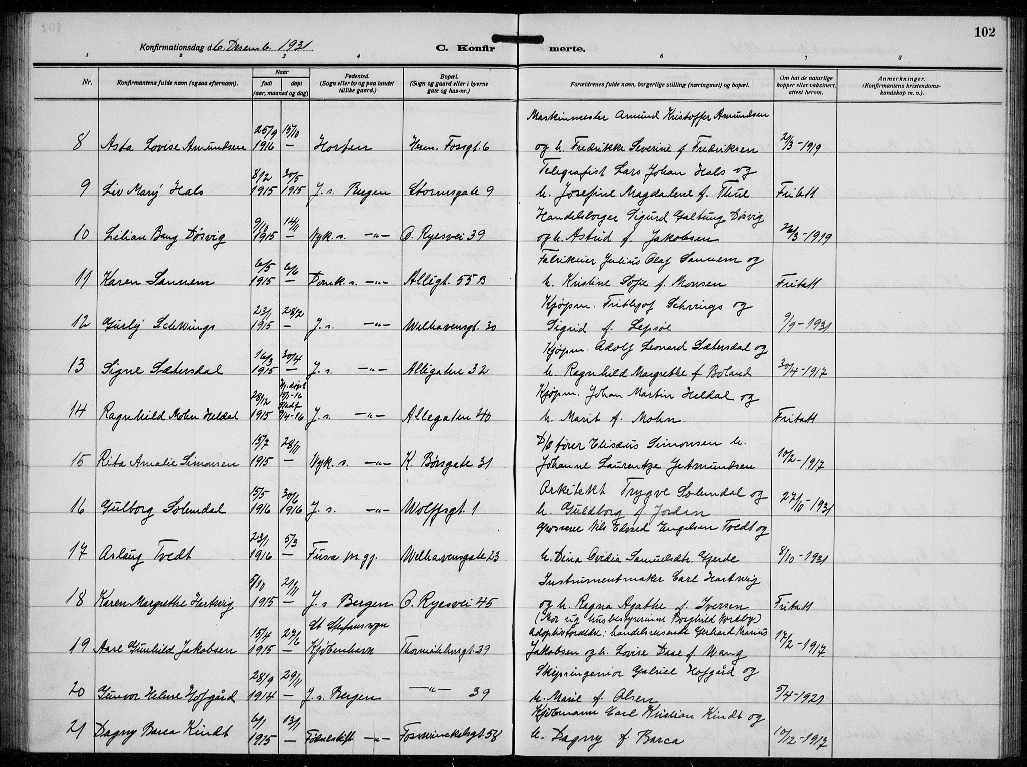 Johanneskirken sokneprestembete, AV/SAB-A-76001/H/Hab: Parish register (copy) no. B  3, 1925-1935, p. 101b-102a