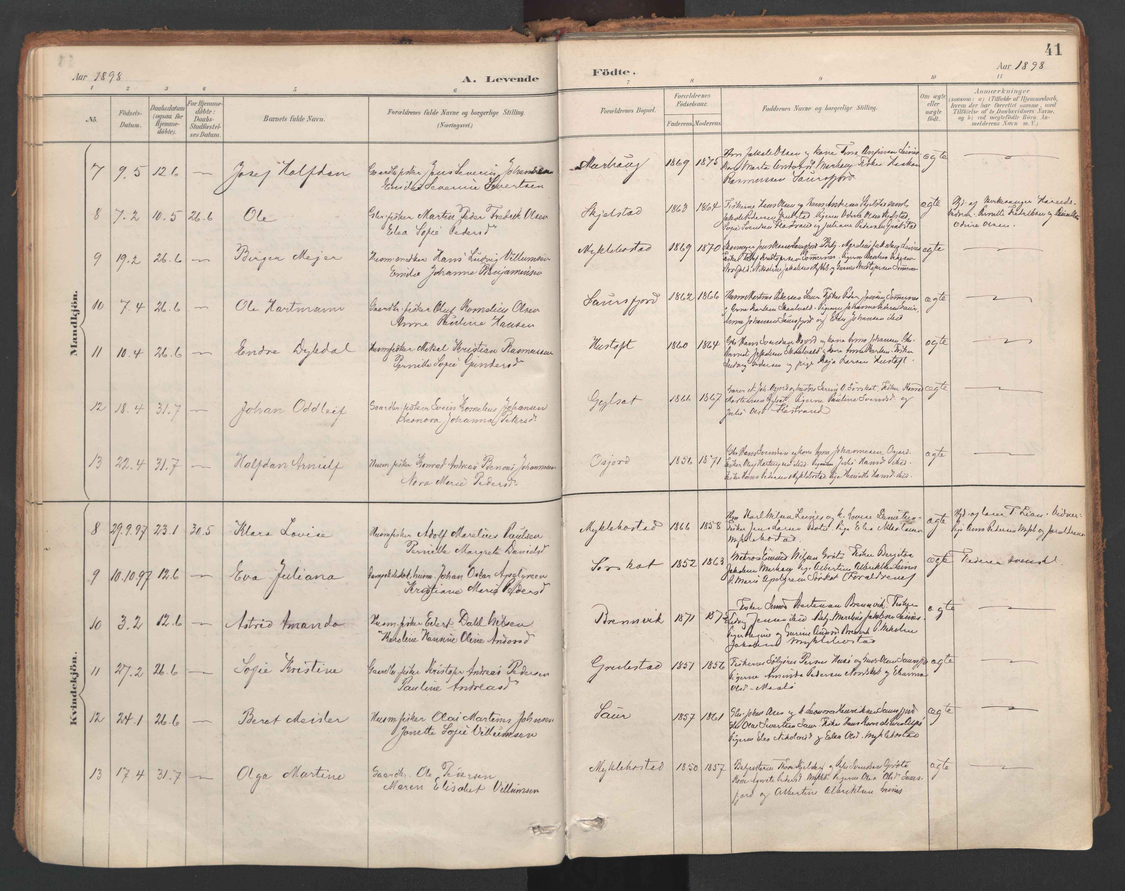 Ministerialprotokoller, klokkerbøker og fødselsregistre - Nordland, AV/SAT-A-1459/857/L0822: Parish register (official) no. 857A02, 1890-1917, p. 41