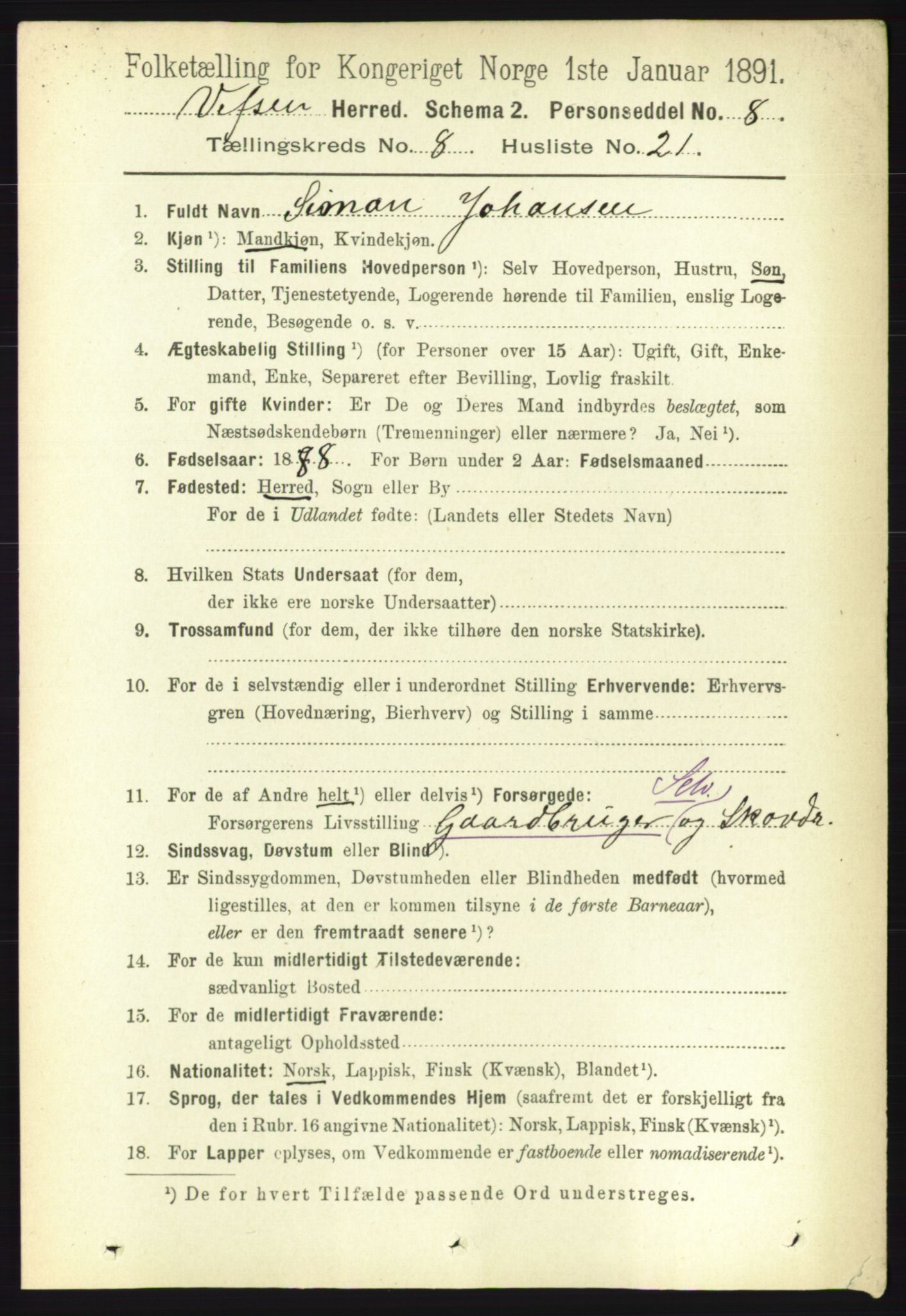 RA, 1891 census for 1824 Vefsn, 1891, p. 4383