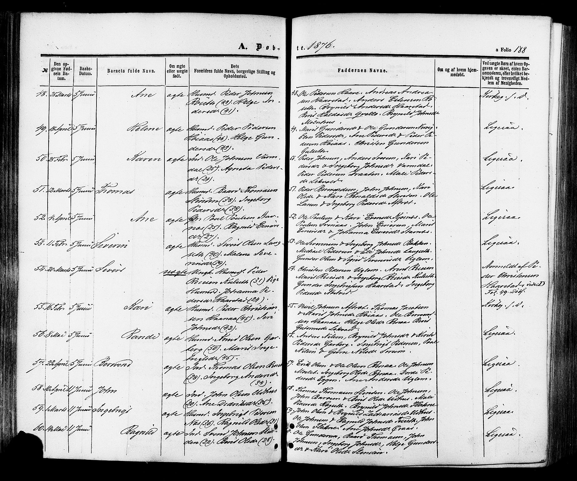 Ministerialprotokoller, klokkerbøker og fødselsregistre - Sør-Trøndelag, AV/SAT-A-1456/695/L1147: Parish register (official) no. 695A07, 1860-1877, p. 188