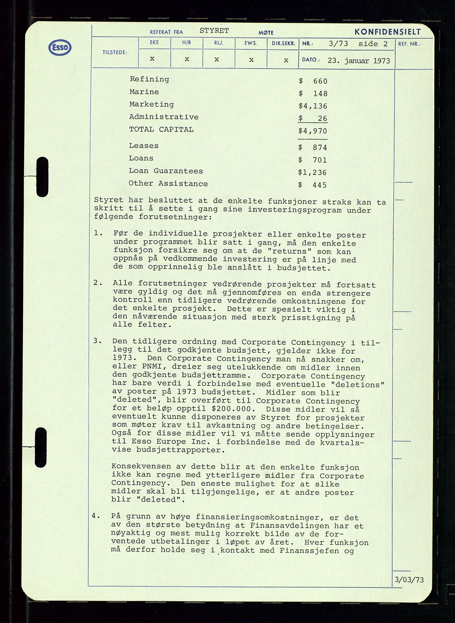 Pa 0982 - Esso Norge A/S, AV/SAST-A-100448/A/Aa/L0003/0002: Den administrerende direksjon Board minutes (styrereferater) og Bedriftforsamlingsprotokoll / Den administrerende direksjon Board minutes (styrereferater), 1970-1974, p. 89