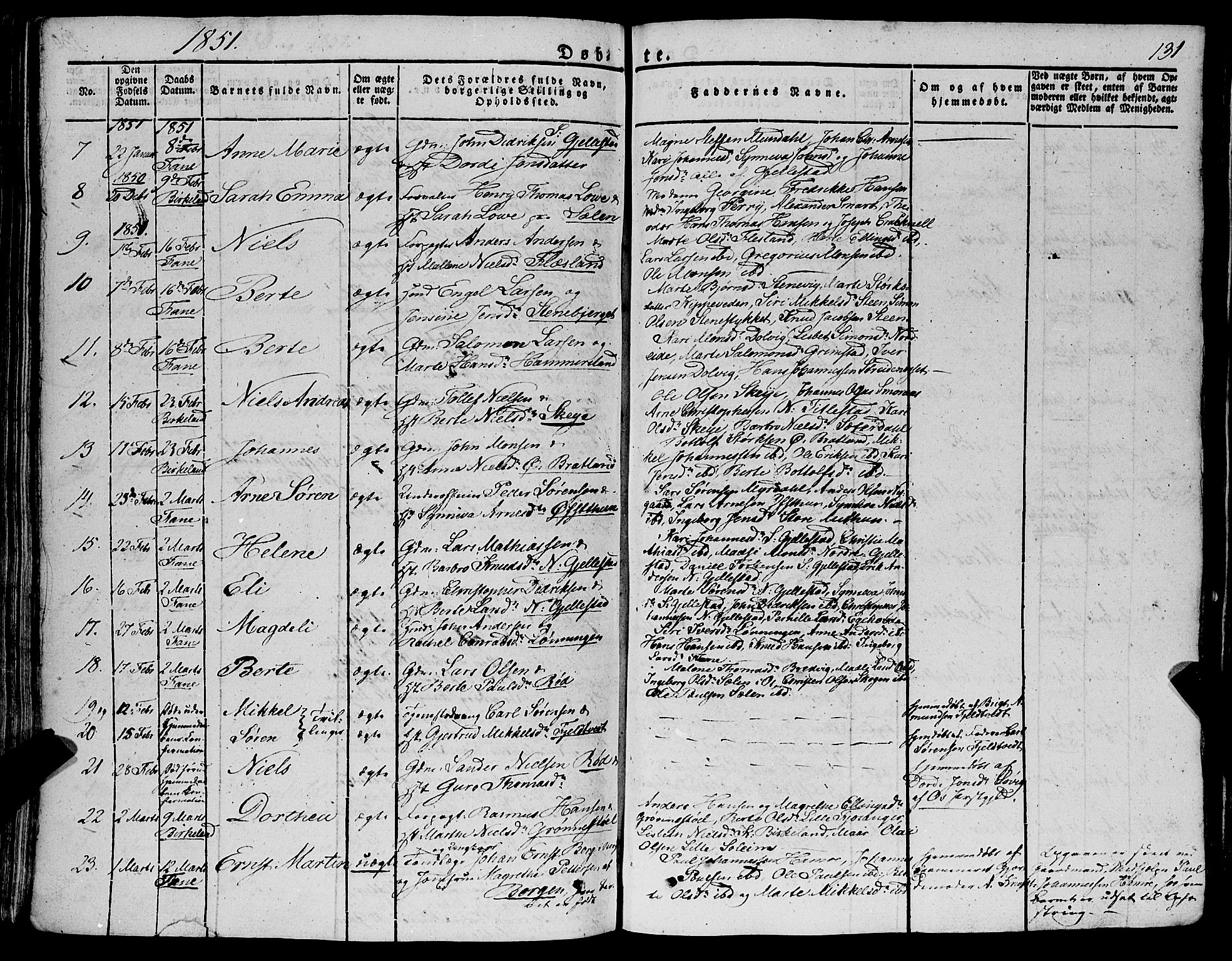 Fana Sokneprestembete, AV/SAB-A-75101/H/Haa/Haaa/L0008: Parish register (official) no. A 8, 1829-1851, p. 131