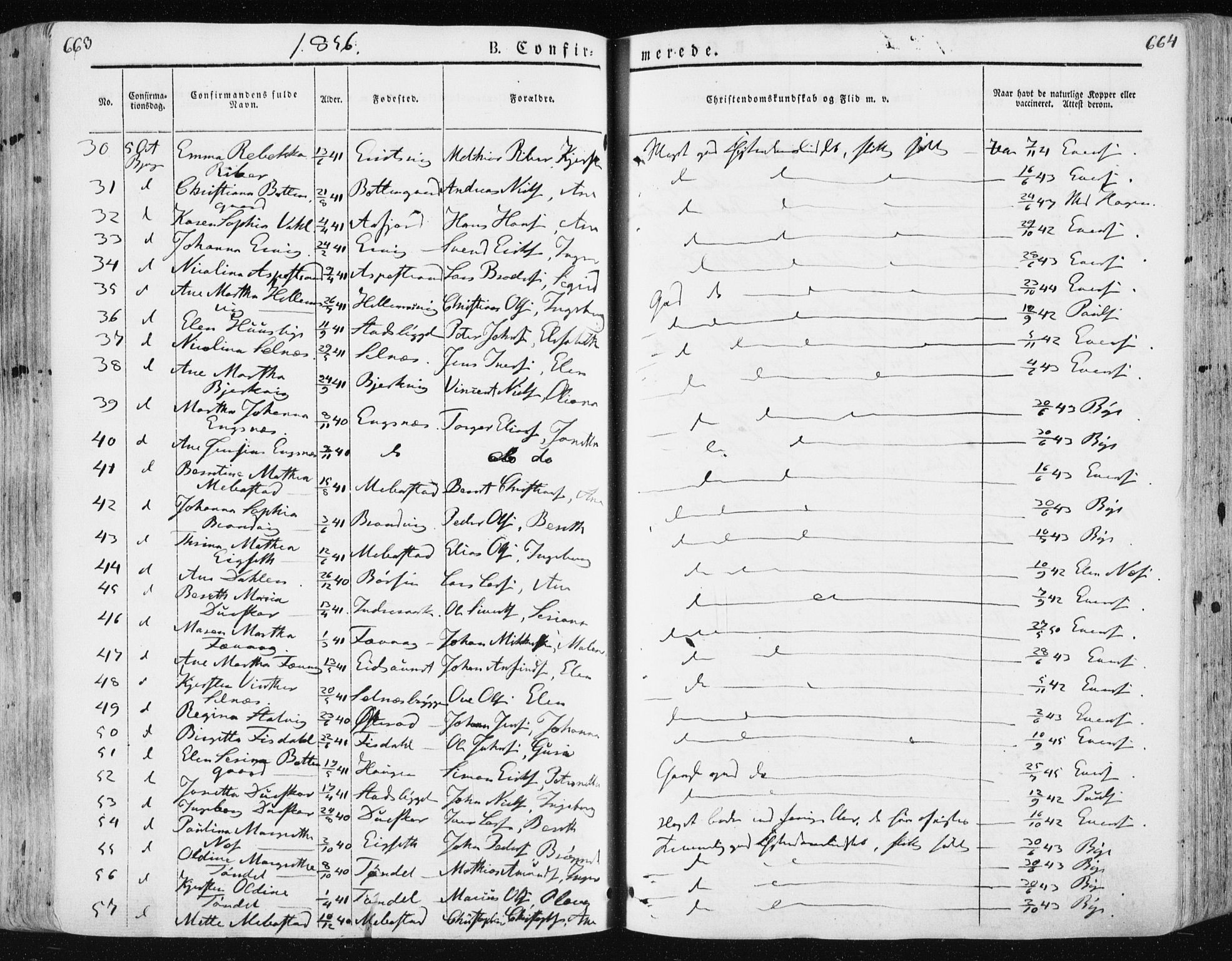 Ministerialprotokoller, klokkerbøker og fødselsregistre - Sør-Trøndelag, SAT/A-1456/659/L0736: Parish register (official) no. 659A06, 1842-1856, p. 663-664
