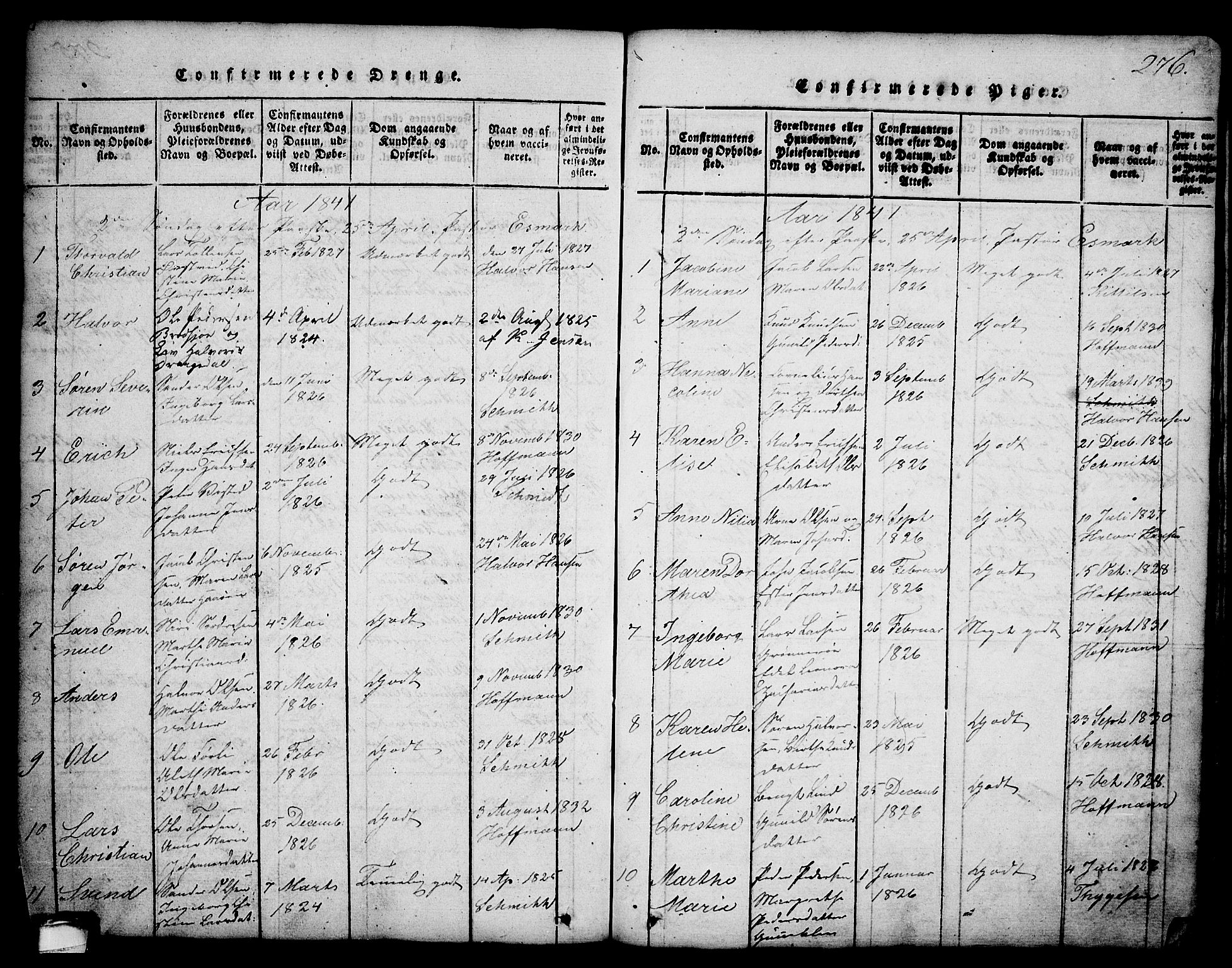 Brevik kirkebøker, AV/SAKO-A-255/G/Ga/L0001: Parish register (copy) no. 1, 1814-1845, p. 276