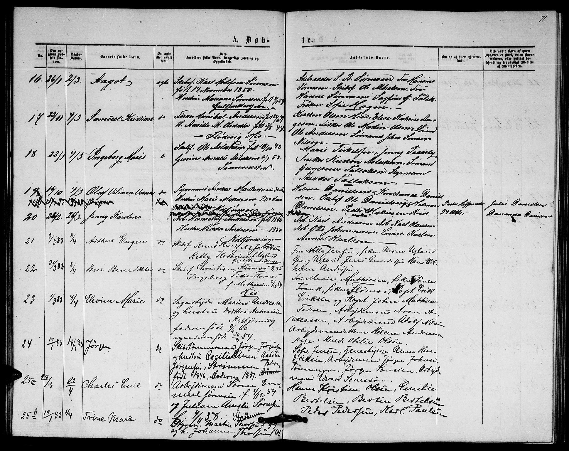 Hisøy sokneprestkontor, AV/SAK-1111-0020/F/Fb/L0002: Parish register (copy) no. B 2, 1873-1885, p. 71