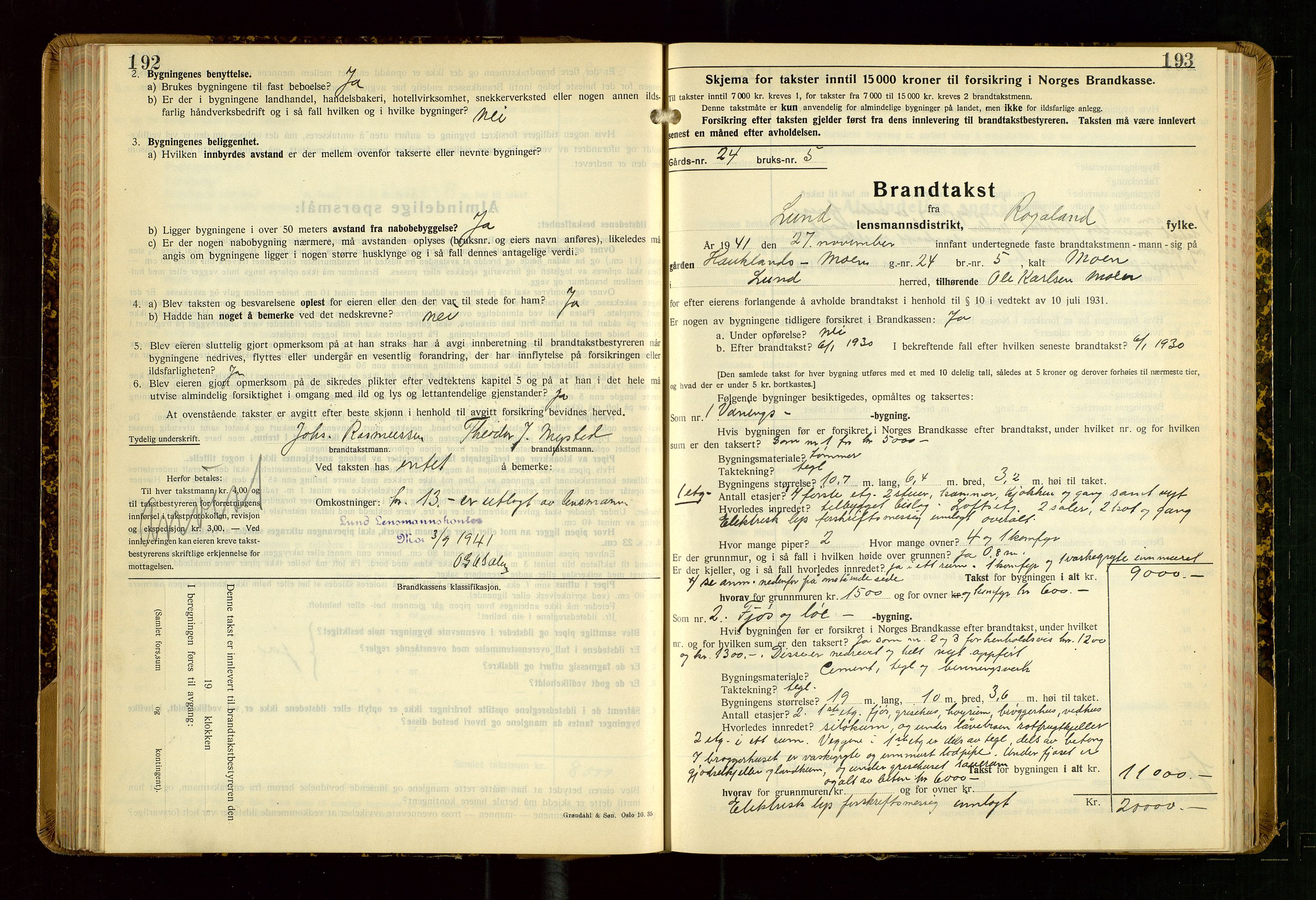 Lund lensmannskontor, AV/SAST-A-100303/Gob/L0006: "Brandtakstprotokoll", 1938-1951, p. 192-193