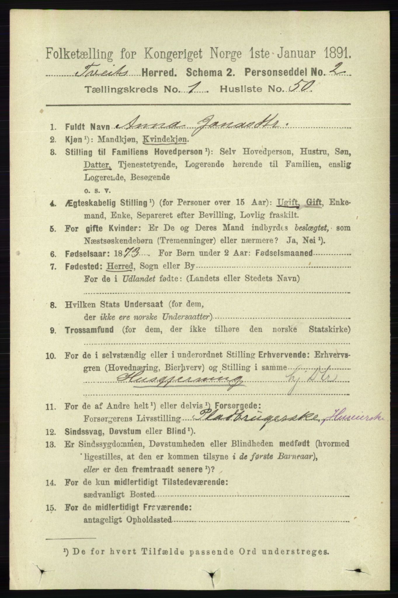 RA, 1891 census for 1013 Tveit, 1891, p. 328