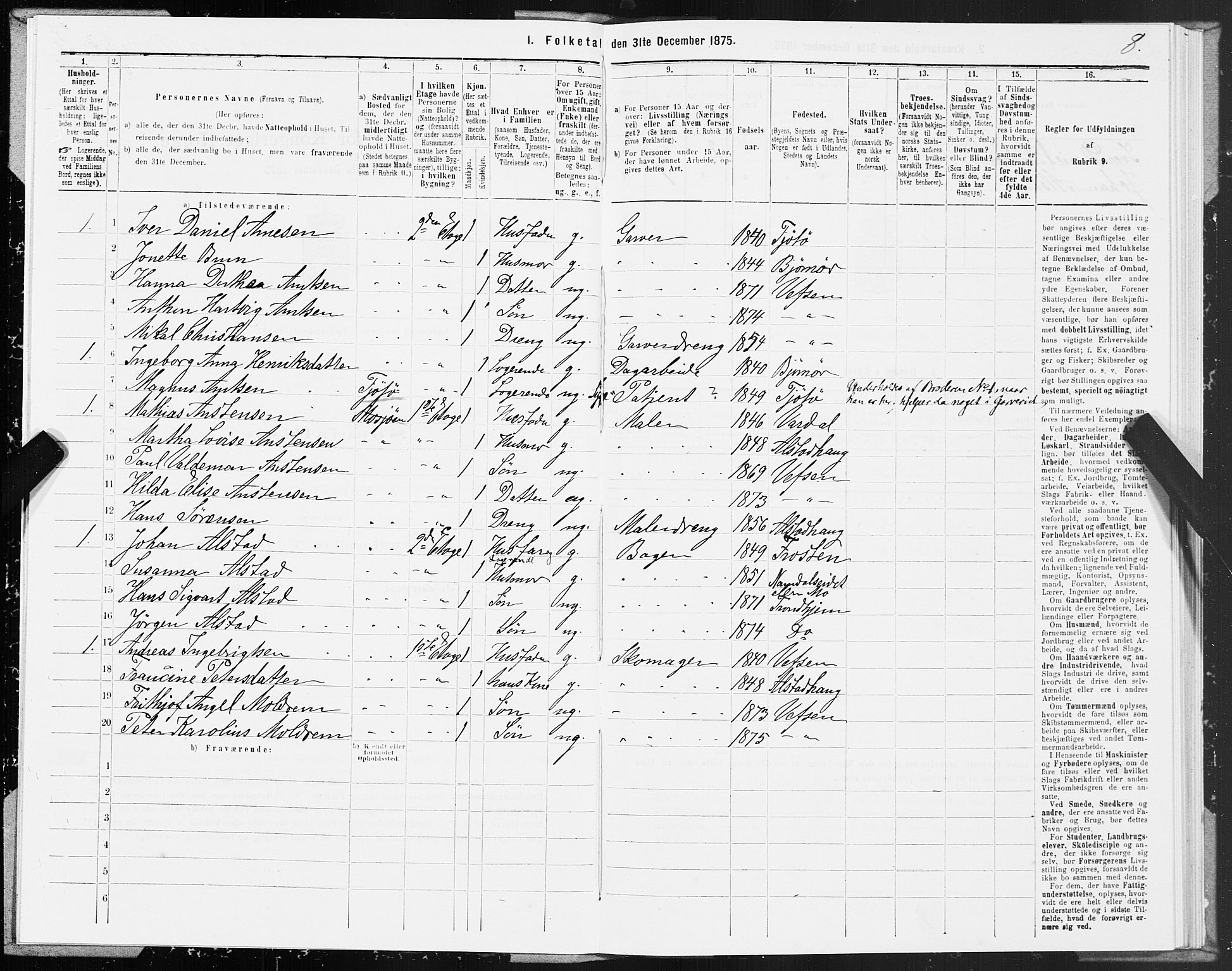 SAT, 1875 census for 1802B Vefsn/Mosjøen, 1875, p. 8