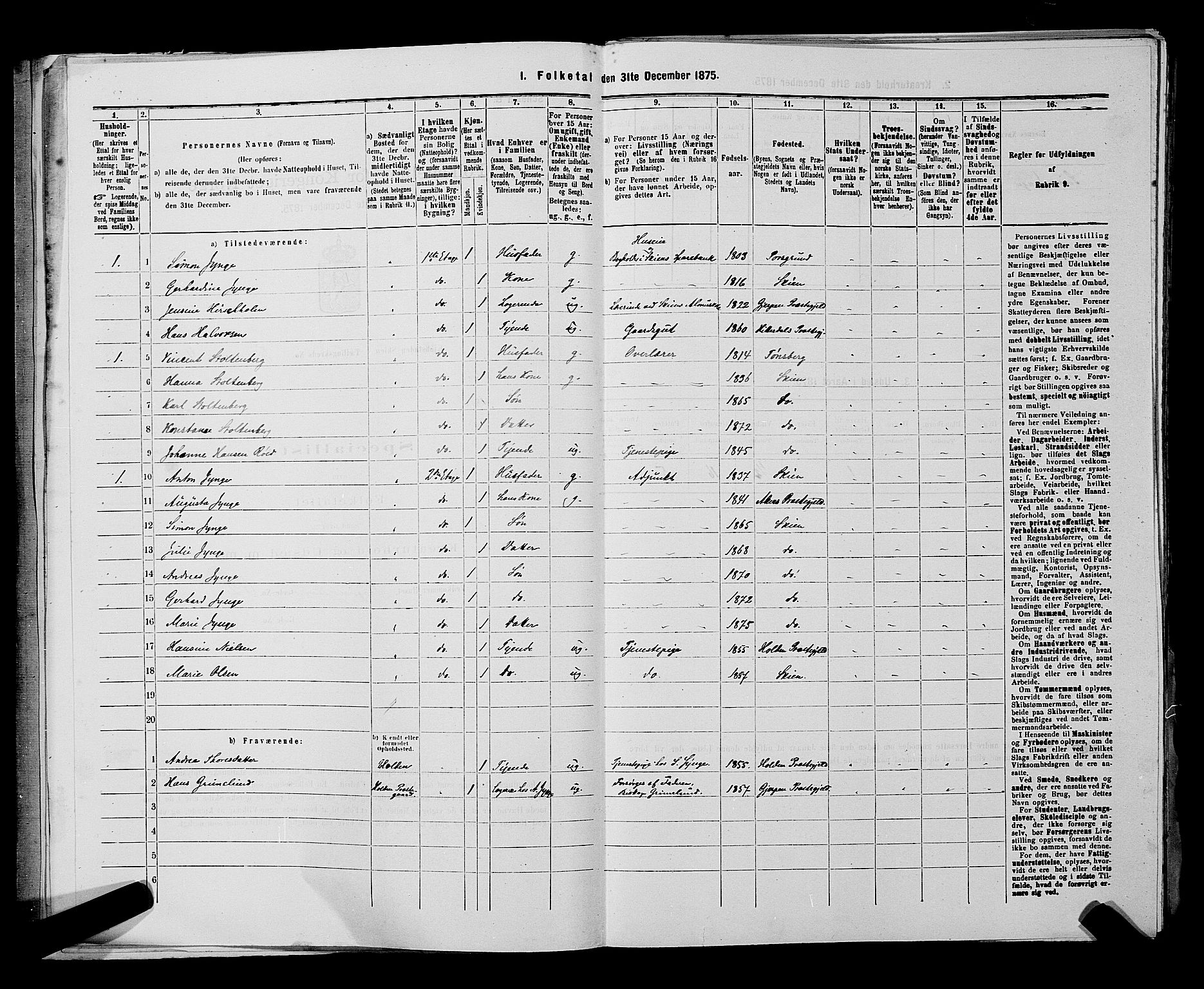 SAKO, 1875 census for 0806P Skien, 1875, p. 858