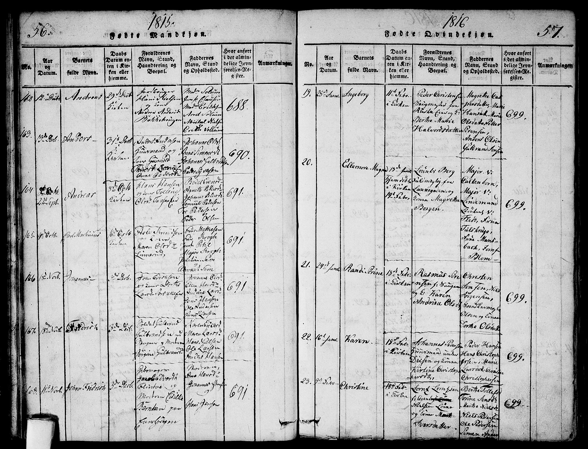 Aker prestekontor kirkebøker, AV/SAO-A-10861/G/L0002: Parish register (copy) no. 2, 1815-1819, p. 56-57