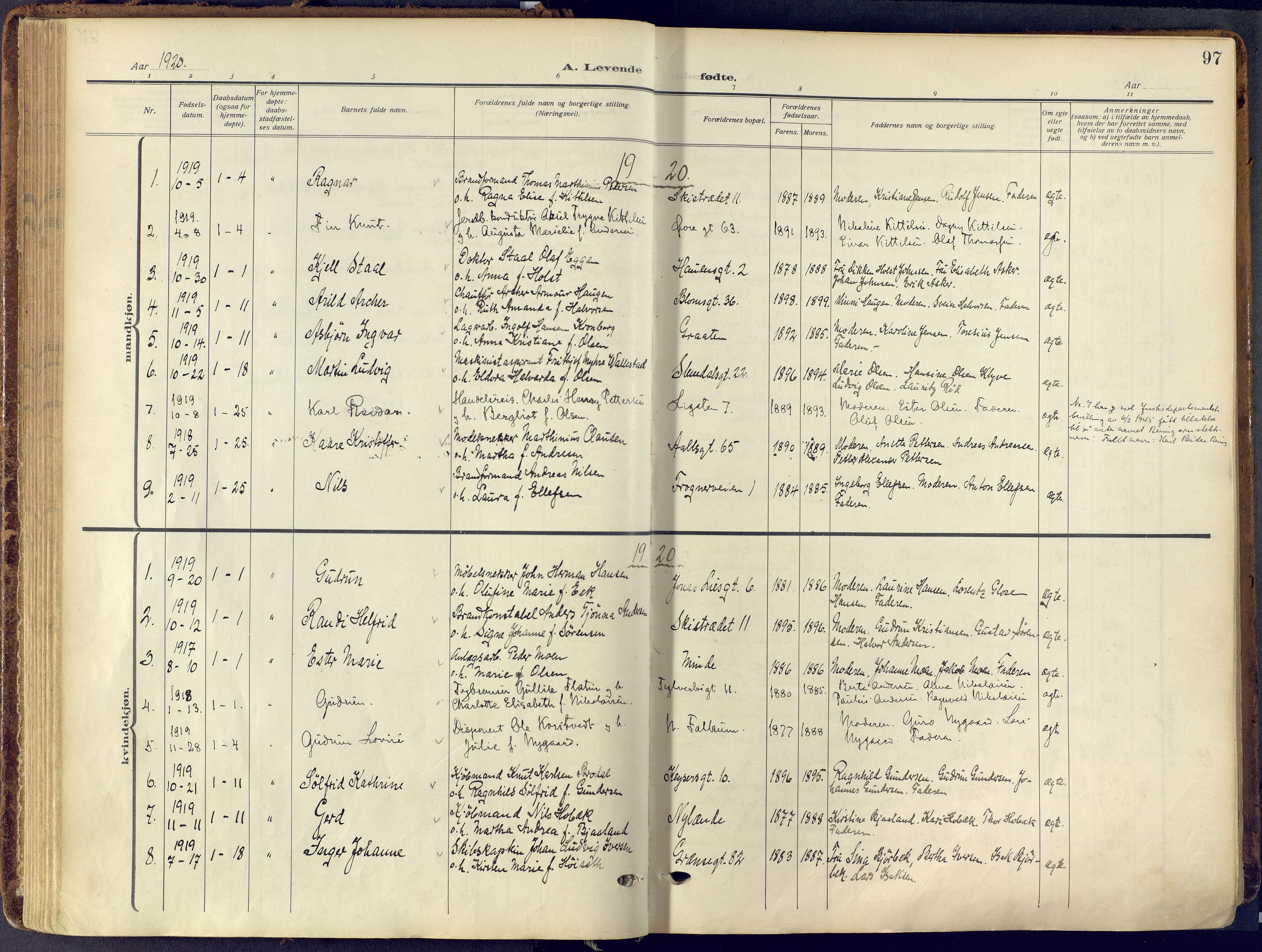 Skien kirkebøker, SAKO/A-302/F/Fa/L0013: Parish register (official) no. 13, 1915-1921, p. 97