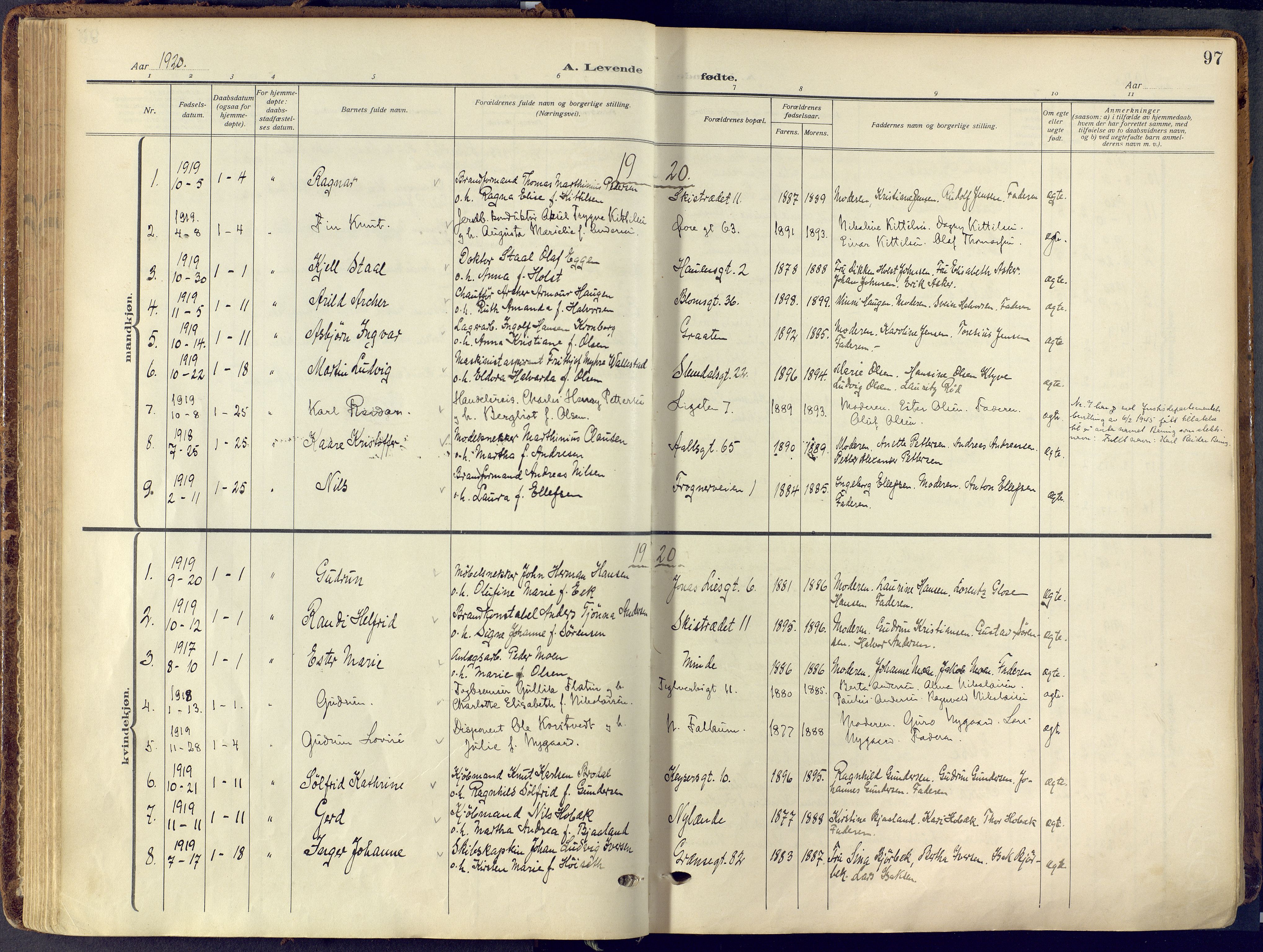 Skien kirkebøker, AV/SAKO-A-302/F/Fa/L0013: Parish register (official) no. 13, 1915-1921, p. 97
