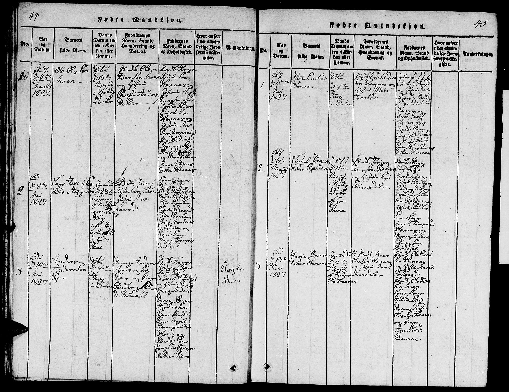 Ministerialprotokoller, klokkerbøker og fødselsregistre - Møre og Romsdal, SAT/A-1454/543/L0563: Parish register (copy) no. 543C01, 1818-1836, p. 44-45