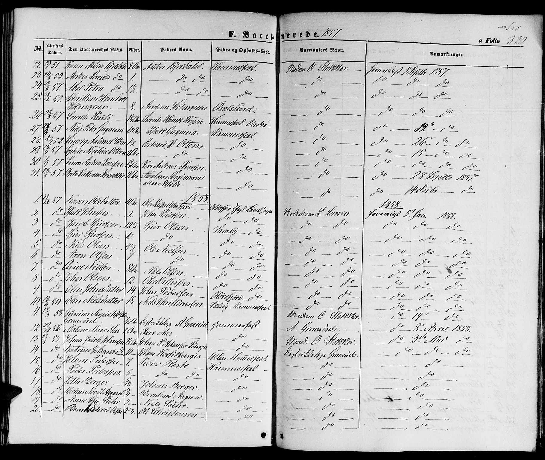 Hammerfest sokneprestkontor, SATØ/S-1347/H/Hb/L0002.klokk: Parish register (copy) no. 2, 1851-1861, p. 320
