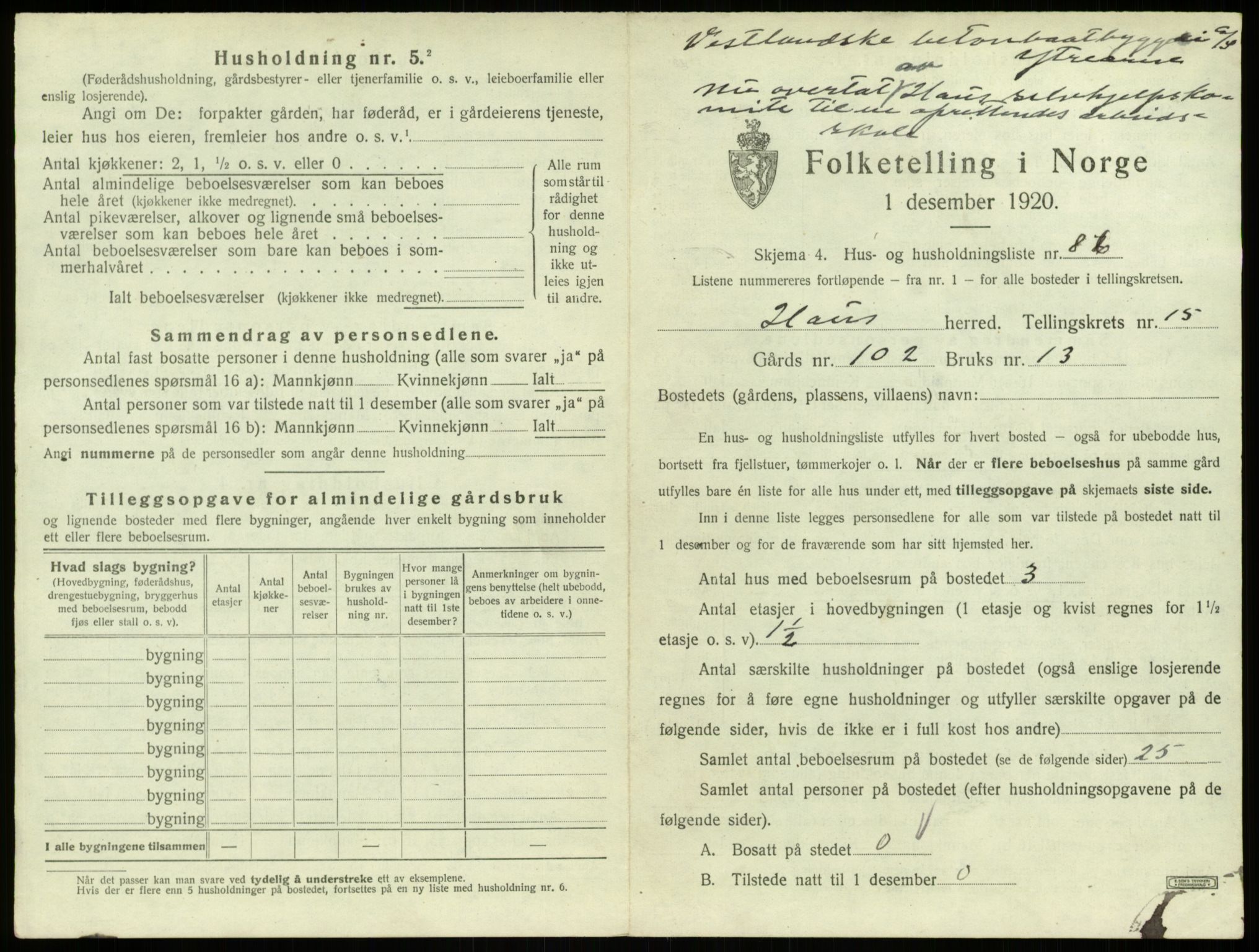 SAB, 1920 census for Haus, 1920, p. 1355