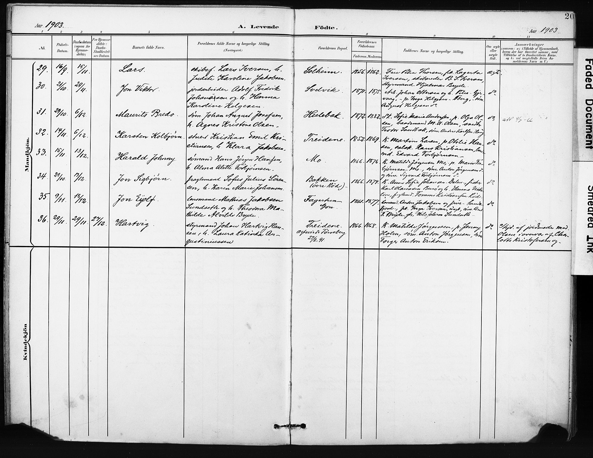 Tjøme kirkebøker, AV/SAKO-A-328/F/Fa/L0005: Parish register (official) no. I 5, 1901-1909, p. 20