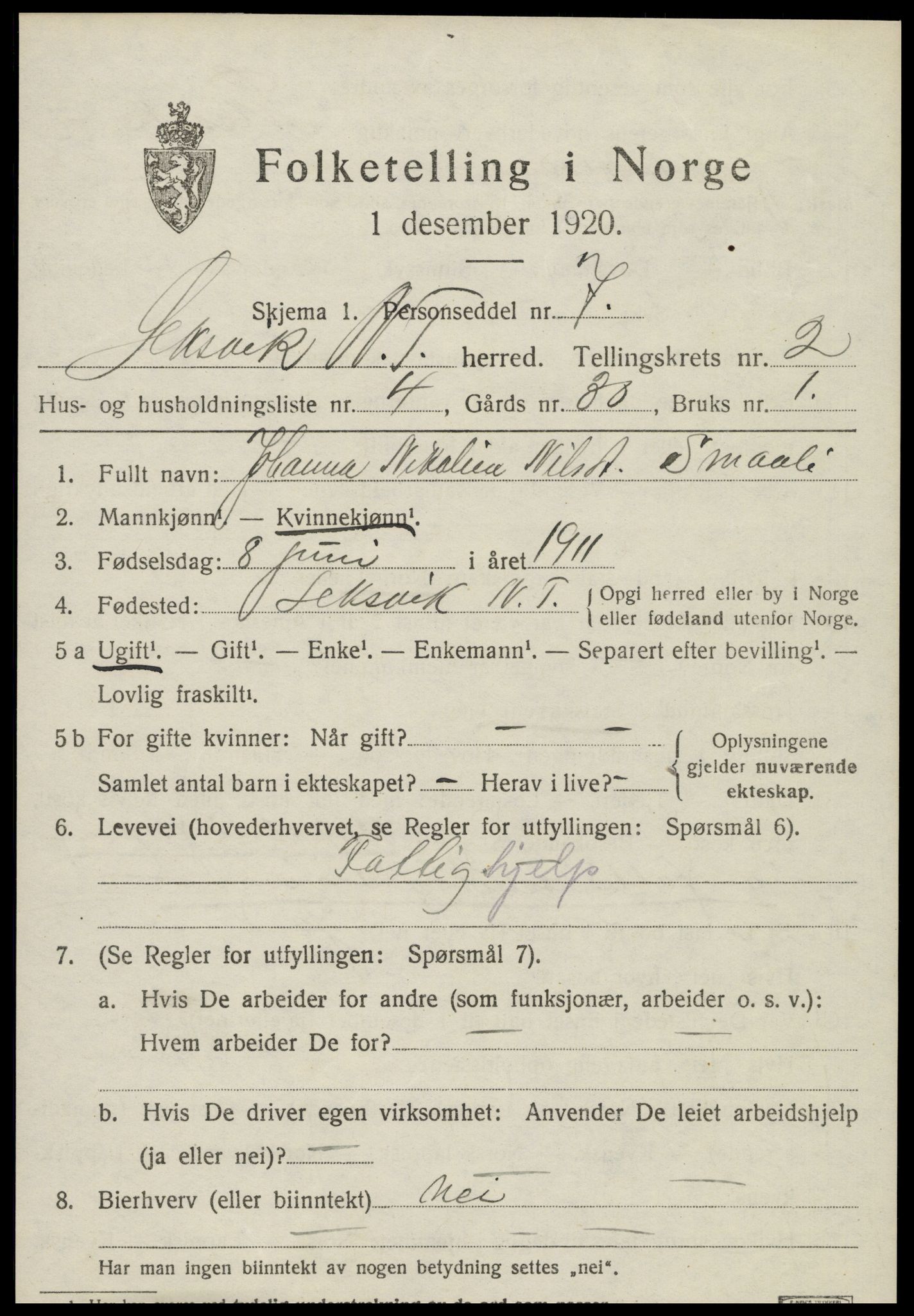 SAT, 1920 census for Leksvik, 1920, p. 1868