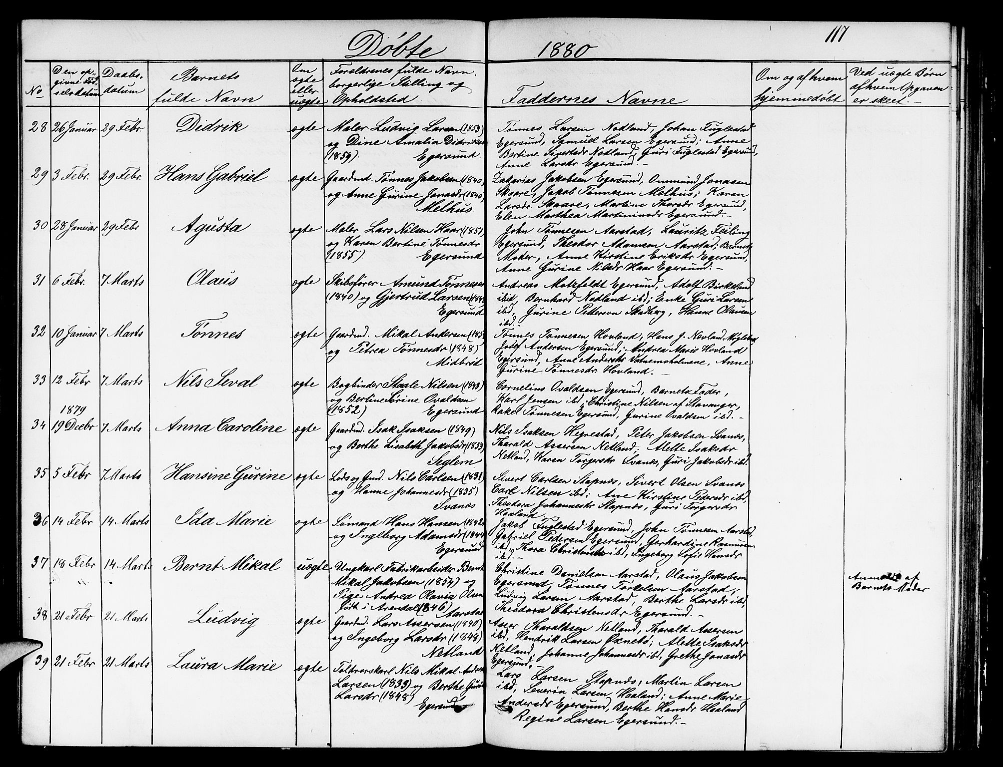 Eigersund sokneprestkontor, AV/SAST-A-101807/S09/L0005: Parish register (copy) no. B 5, 1872-1881, p. 117