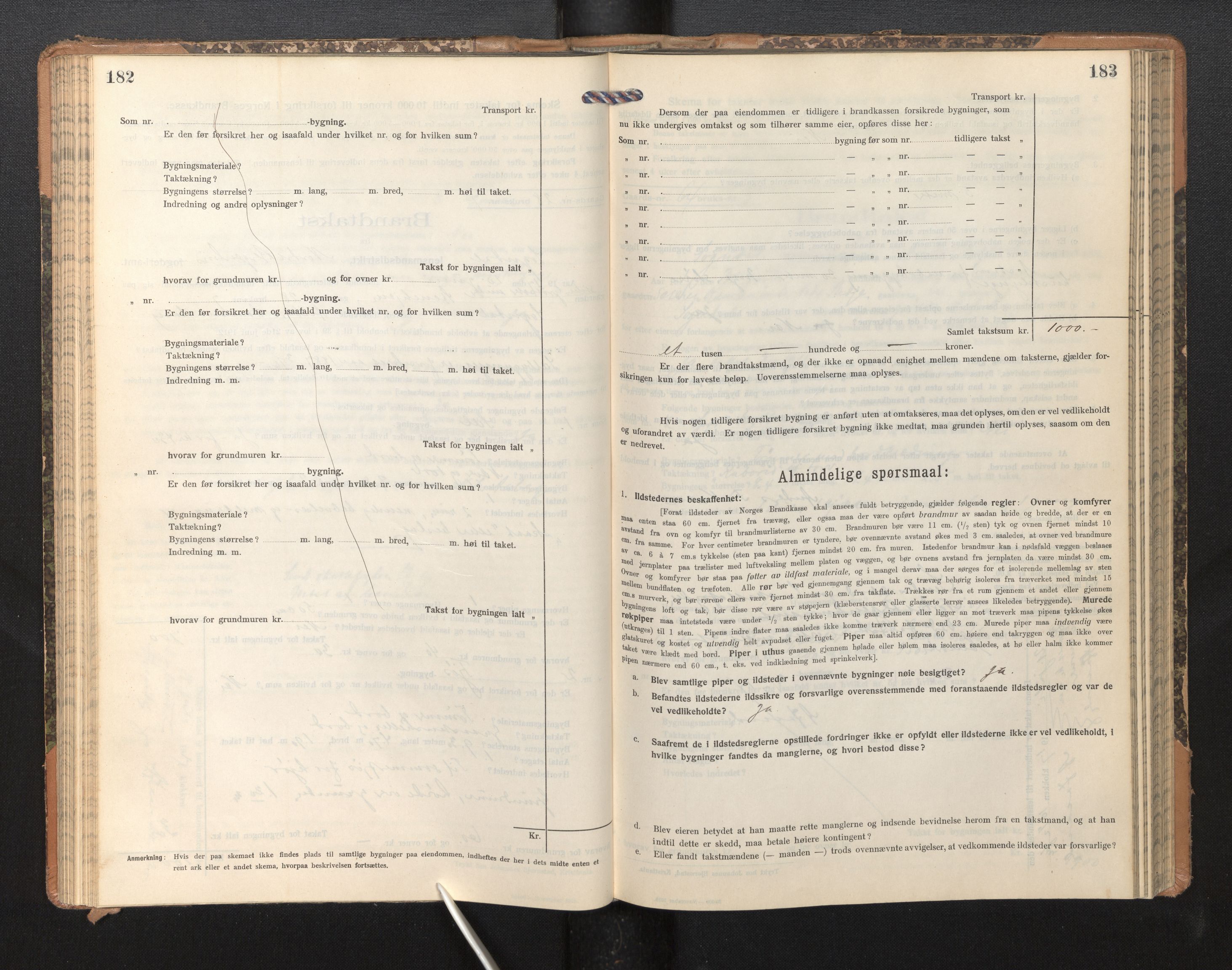 Lensmannen i Sogndal, AV/SAB-A-29901/0012/L0011: Branntakstprotokoll, skjematakst, 1914-1922, p. 182-183