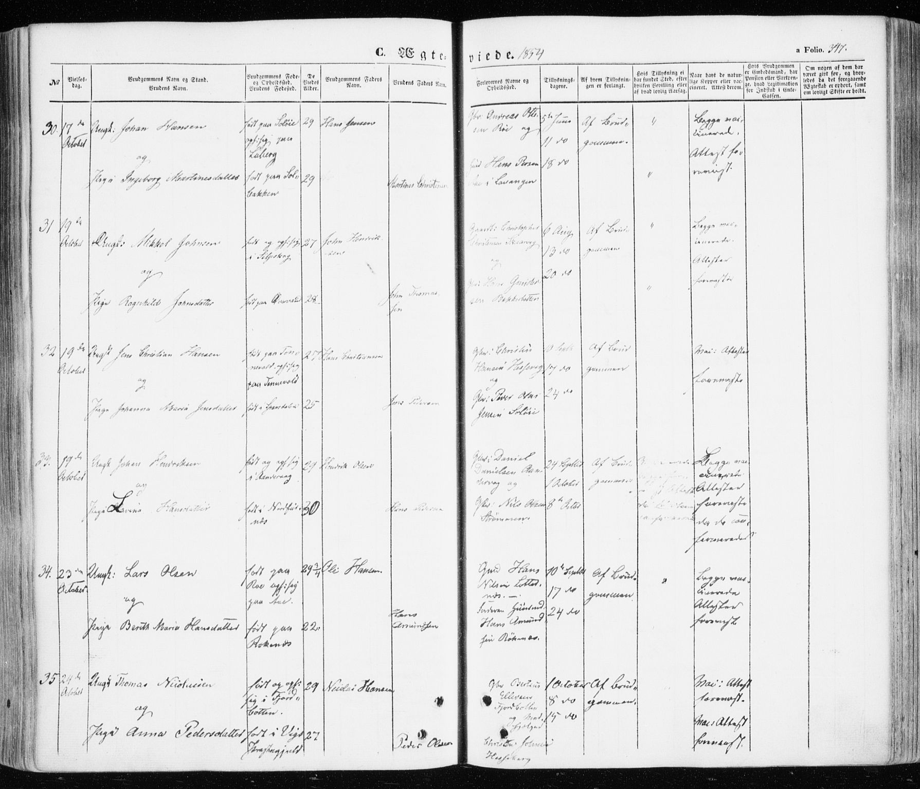 Ibestad sokneprestembete, SATØ/S-0077/H/Ha/Haa/L0008kirke: Parish register (official) no. 8, 1850-1859, p. 347