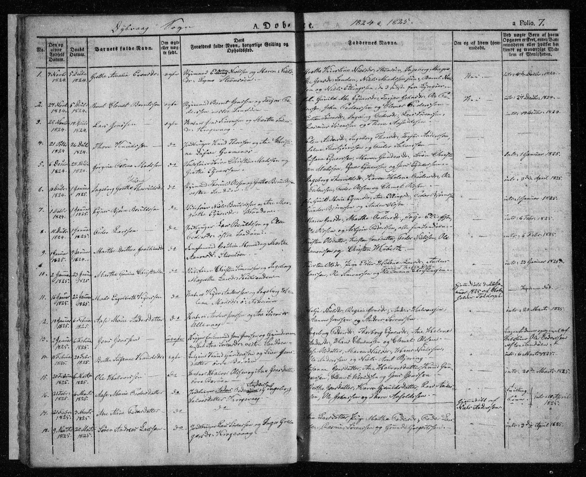 Dypvåg sokneprestkontor, SAK/1111-0007/F/Fa/Faa/L0004: Parish register (official) no. A 4, 1824-1840, p. 7