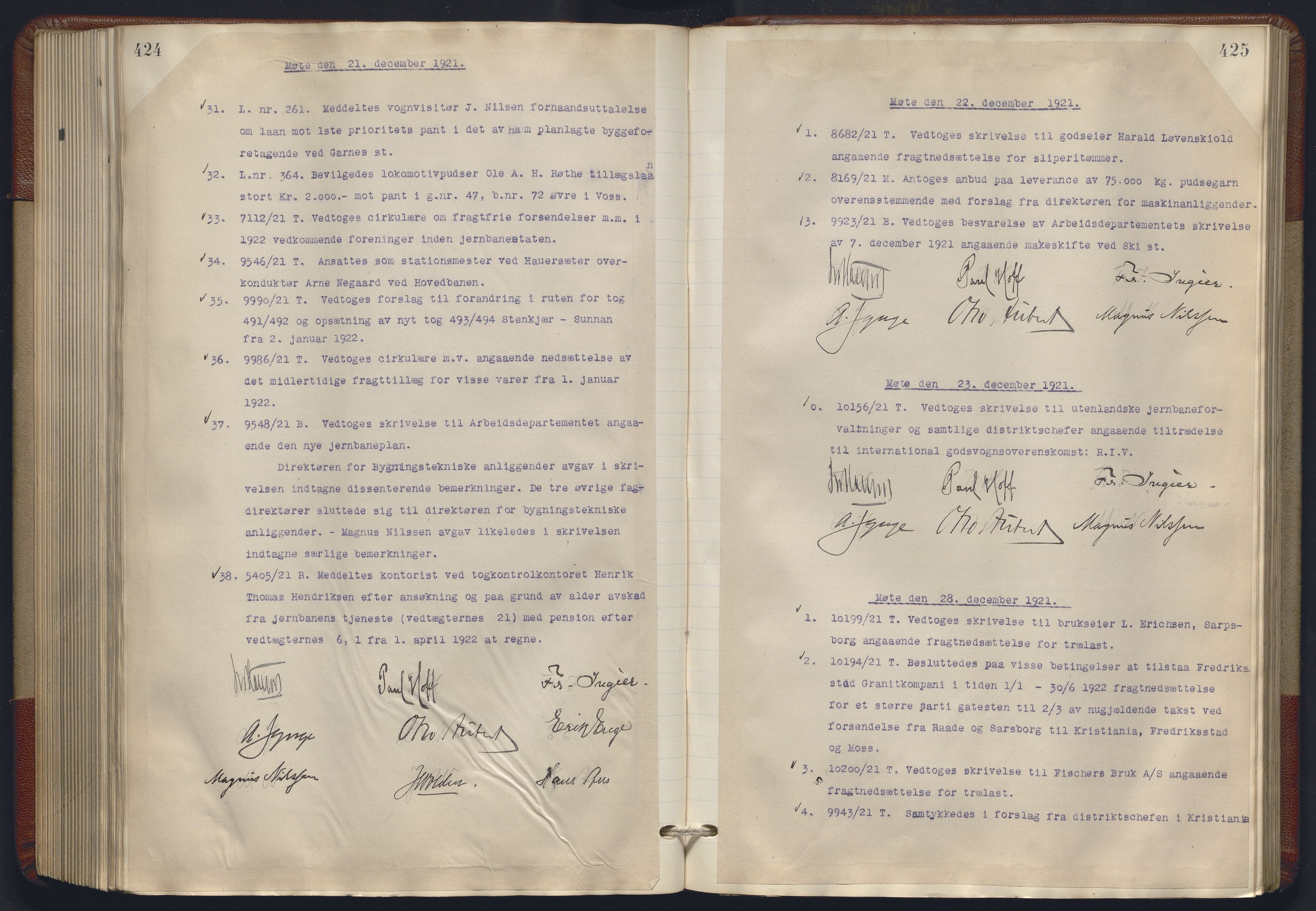 Norges statsbaner, Administrasjons- økonomi- og personalavdelingen, RA/S-3412/A/Aa/L0018: Forhandlingsprotokoll, 1920-1922, p. 424-425