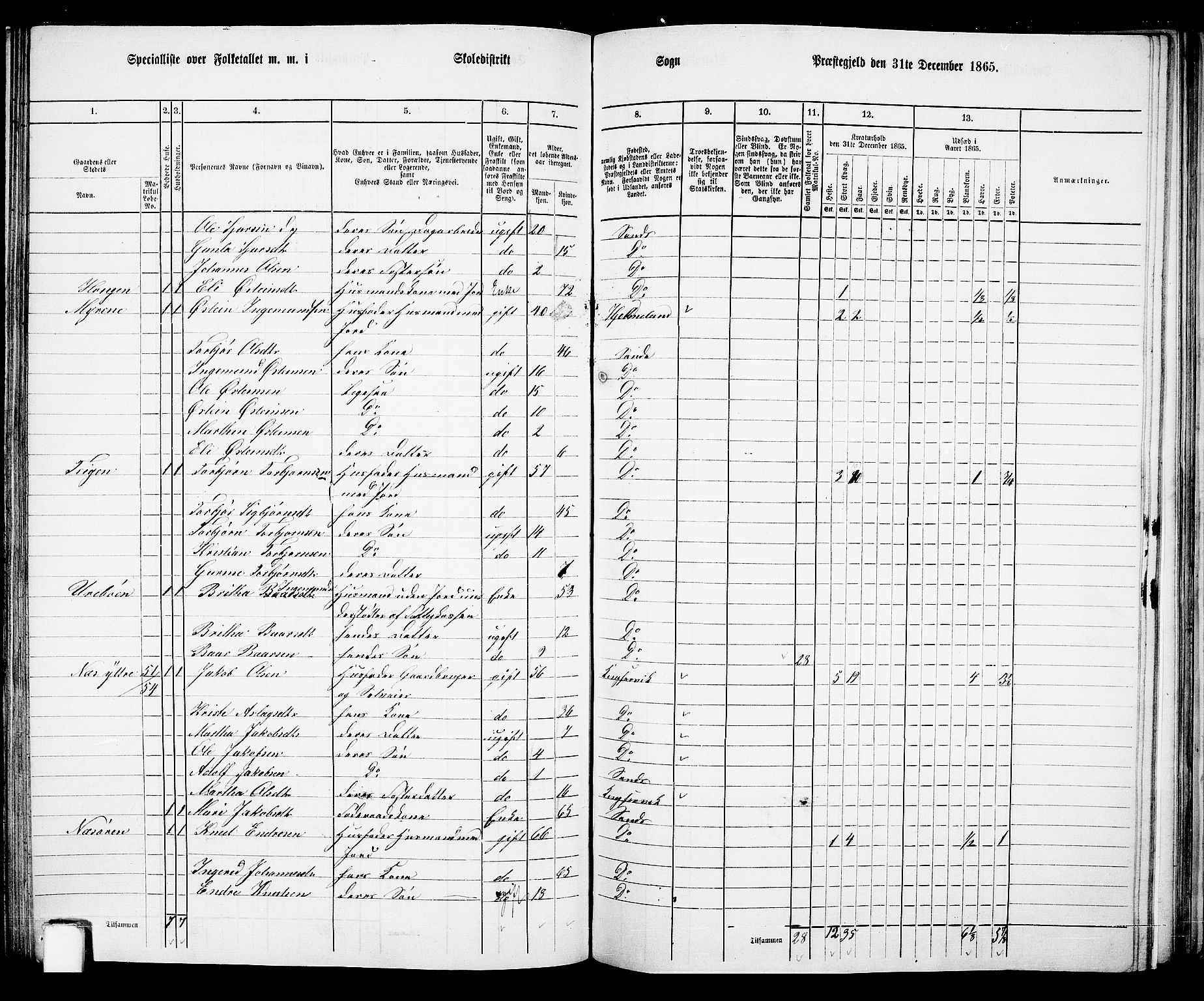 RA, 1865 census for Sand, 1865, p. 103