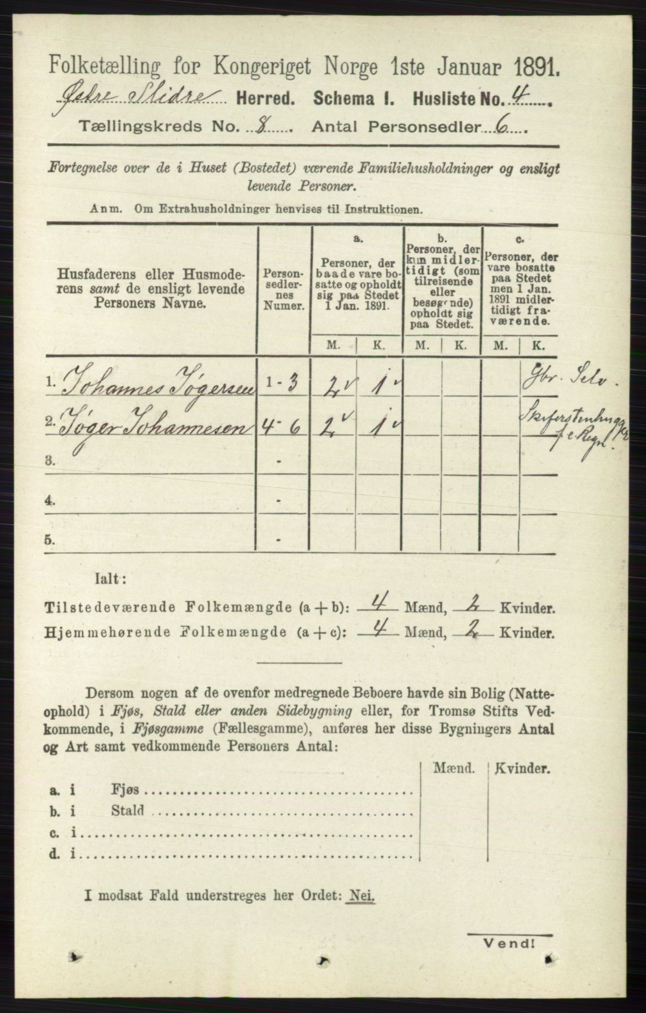 RA, 1891 census for 0544 Øystre Slidre, 1891, p. 2465