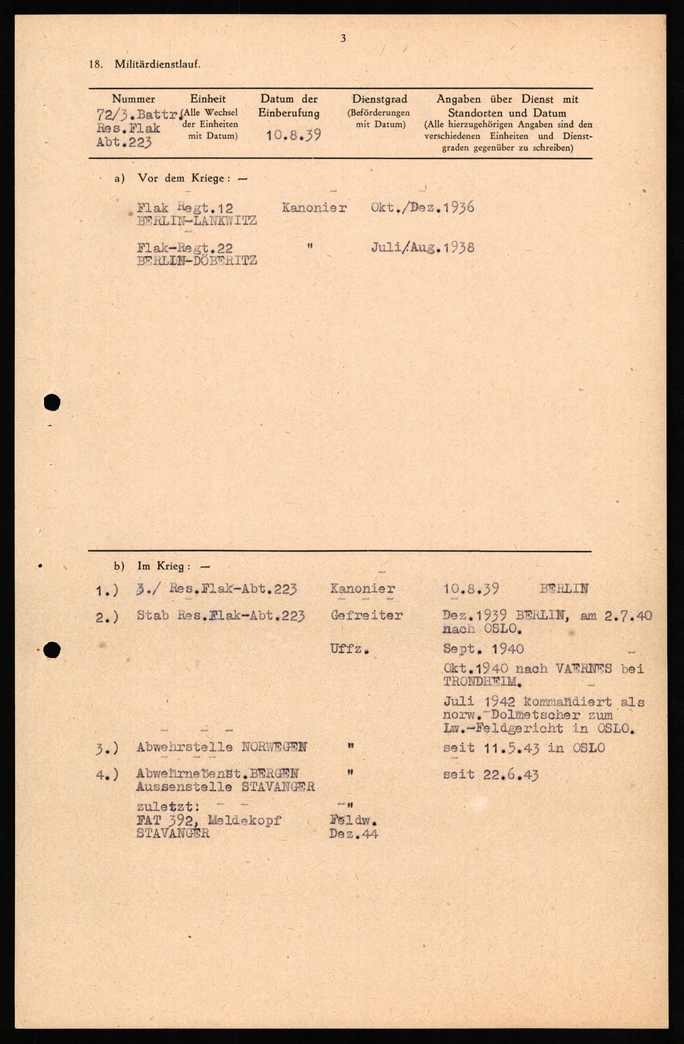 Forsvaret, Forsvarets overkommando II, RA/RAFA-3915/D/Db/L0017: CI Questionaires. Tyske okkupasjonsstyrker i Norge. Tyskere., 1945-1946, p. 171