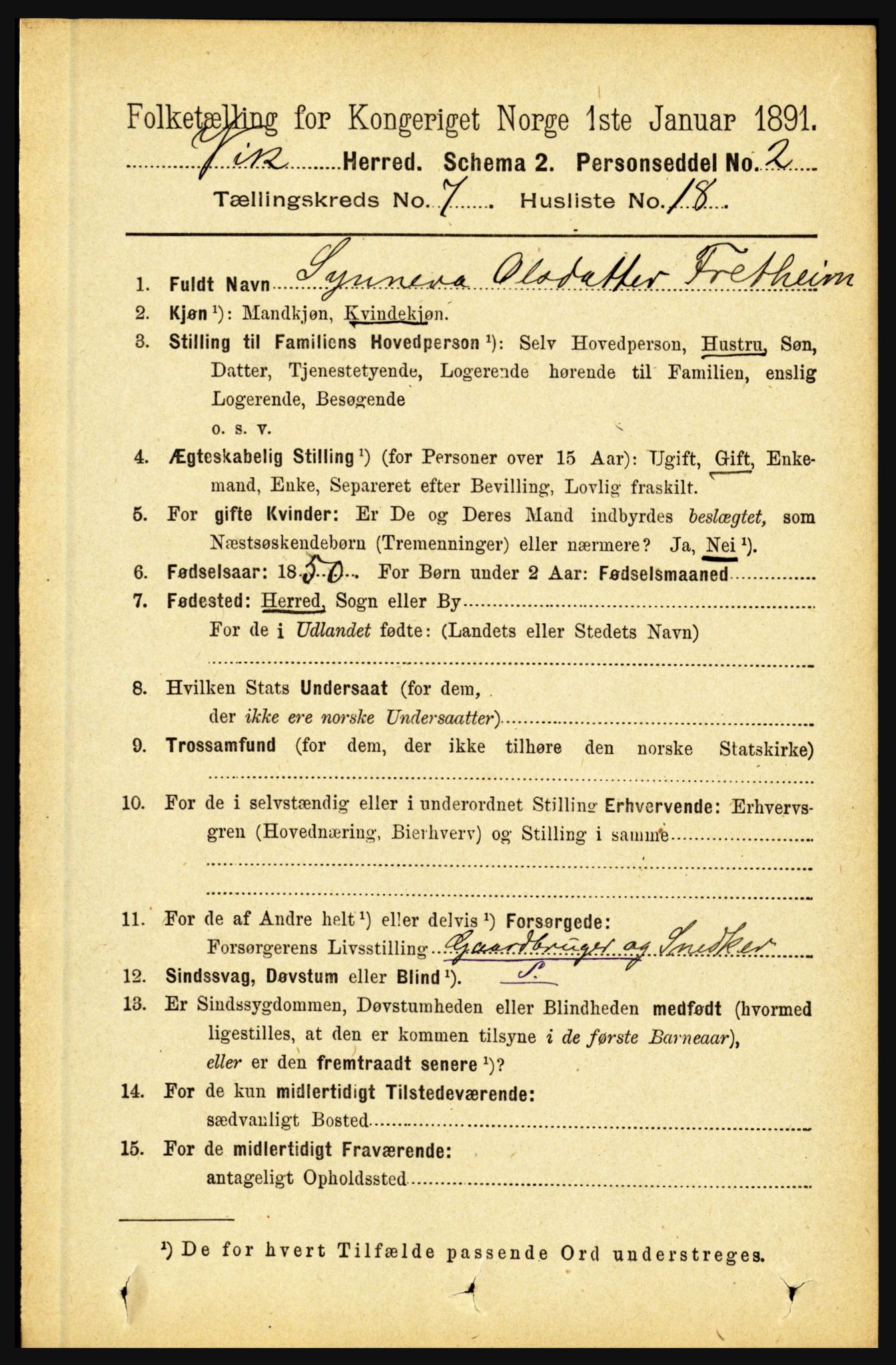 RA, 1891 census for 1417 Vik, 1891, p. 3315