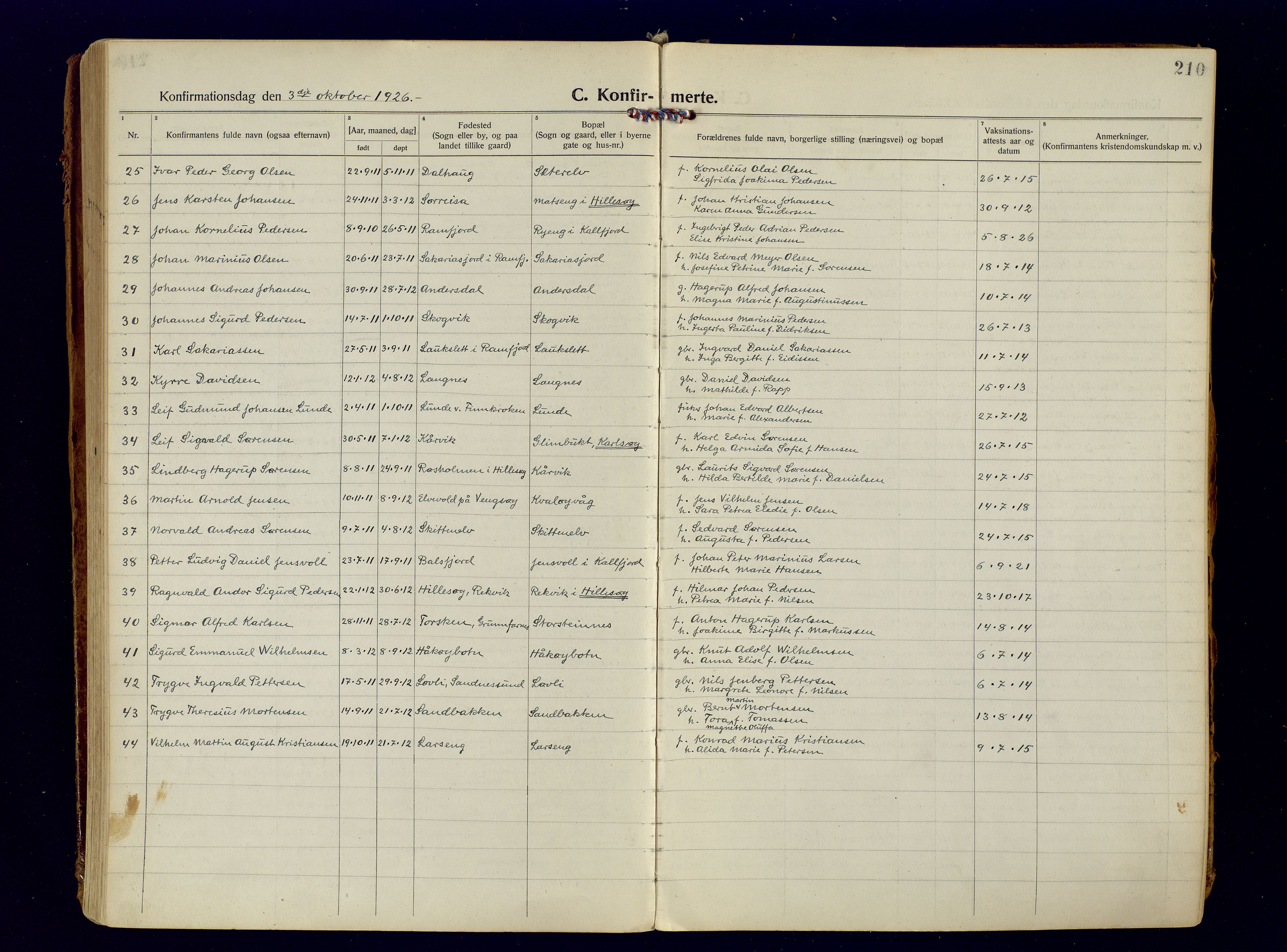 Tromsøysund sokneprestkontor, AV/SATØ-S-1304/G/Ga/L0009kirke: Parish register (official) no. 9, 1922-1934, p. 210