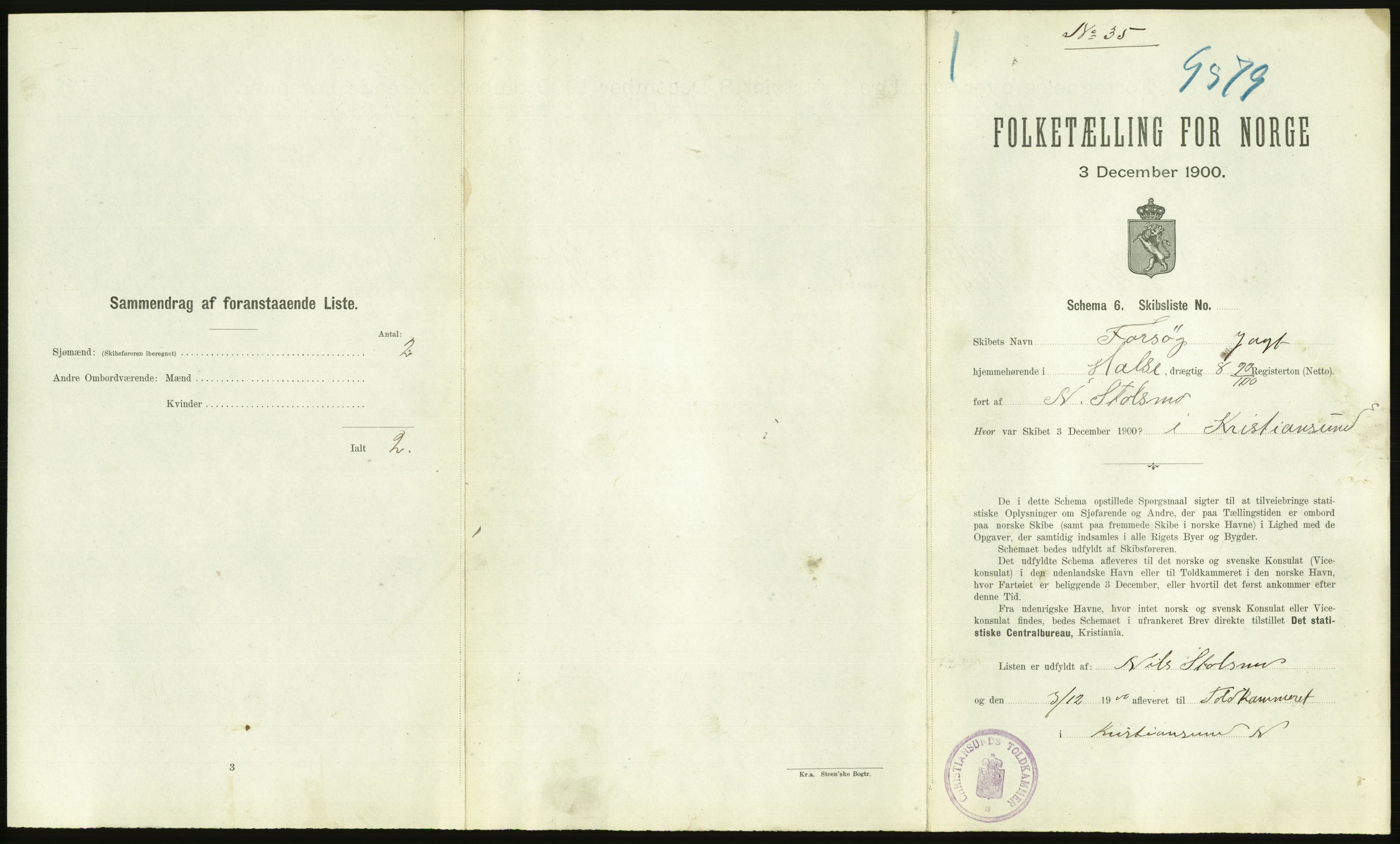 RA, 1900 Census - ship lists from ships in Norwegian harbours, harbours abroad and at sea, 1900, p. 2191