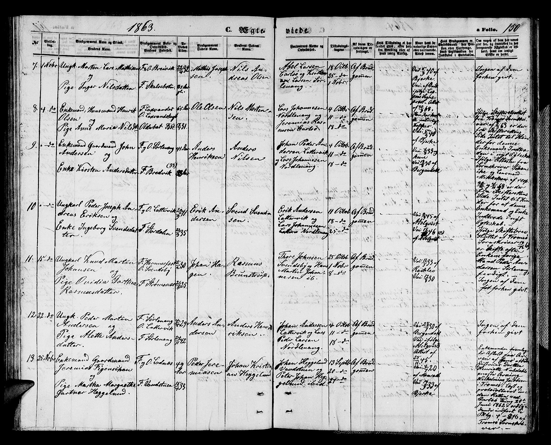 Karlsøy sokneprestembete, AV/SATØ-S-1299/H/Ha/Hab/L0003klokker: Parish register (copy) no. 3, 1862-1877, p. 150