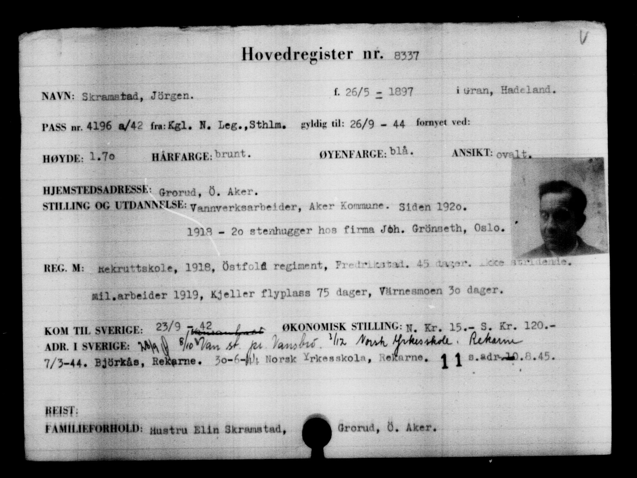 Utenriksstasjonene, Legasjonen i Stockholm, Flyktningkontoret, AV/RA-S-6753/V/Va/L0005: Kjesäterkartoteket, flyktninger med registreringsnr. 6600-9417, 1940-1945, p. 2014