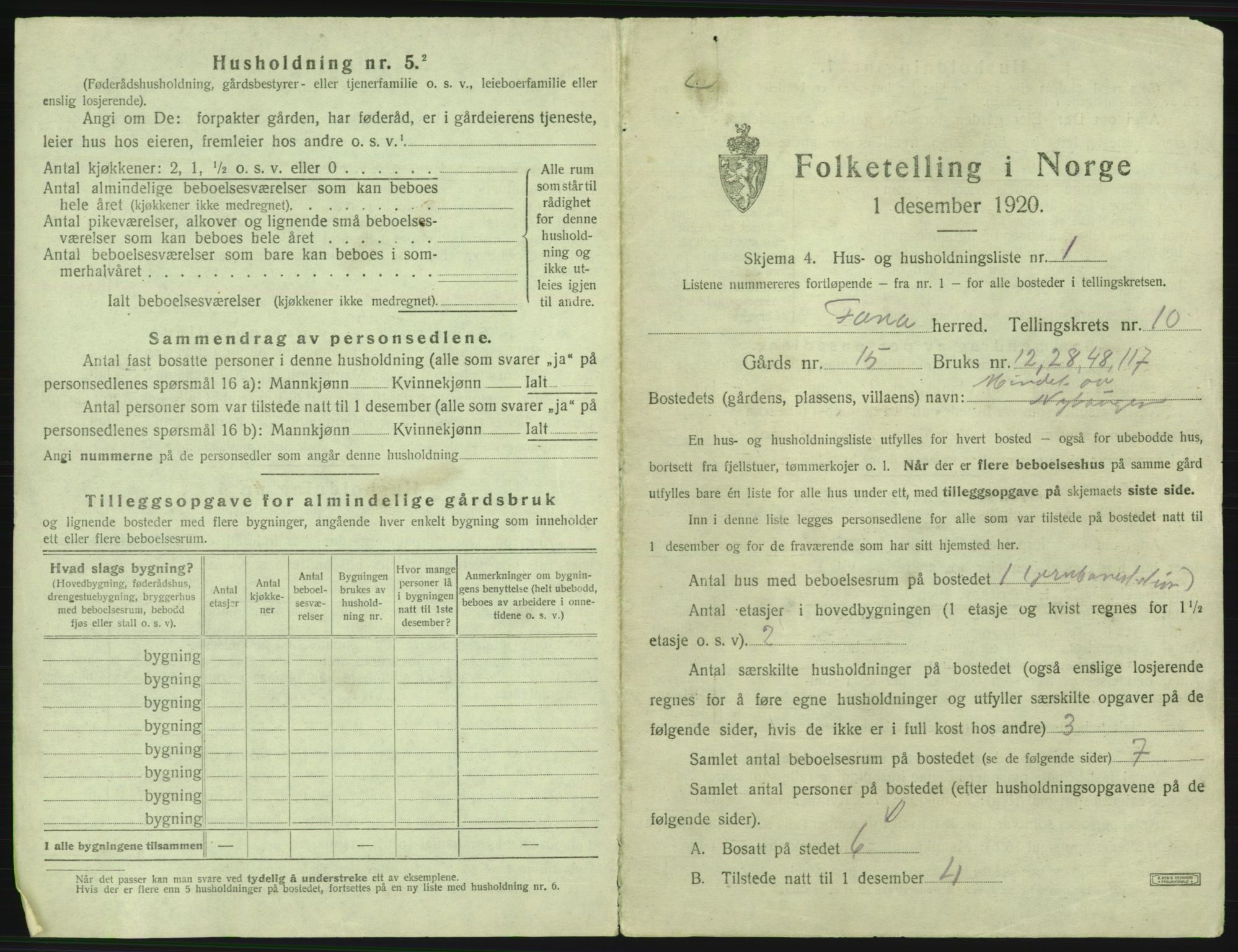 SAB, 1920 census for Fana, 1920, p. 1805