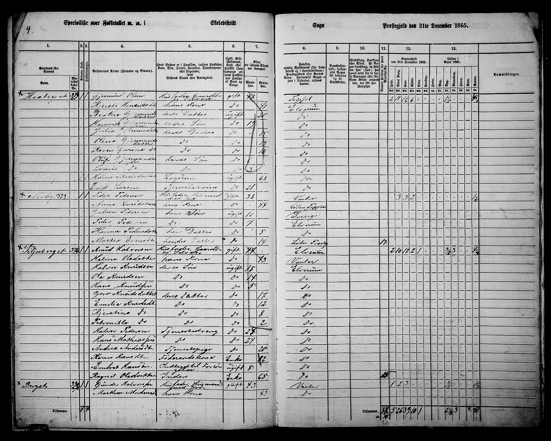 RA, 1865 census for Elverum, 1865, p. 259