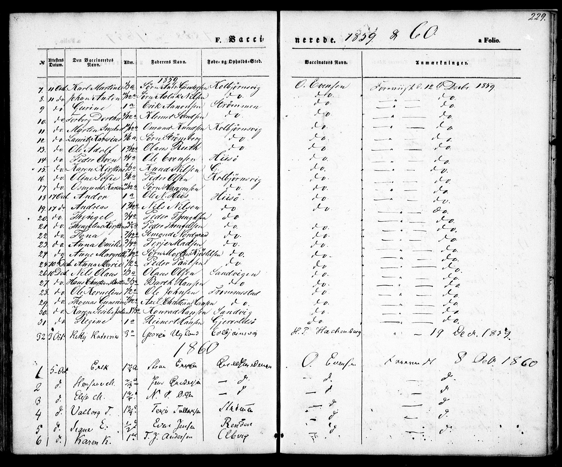 Hisøy sokneprestkontor, SAK/1111-0020/F/Fa/L0001: Parish register (official) no. A 1, 1849-1871, p. 229