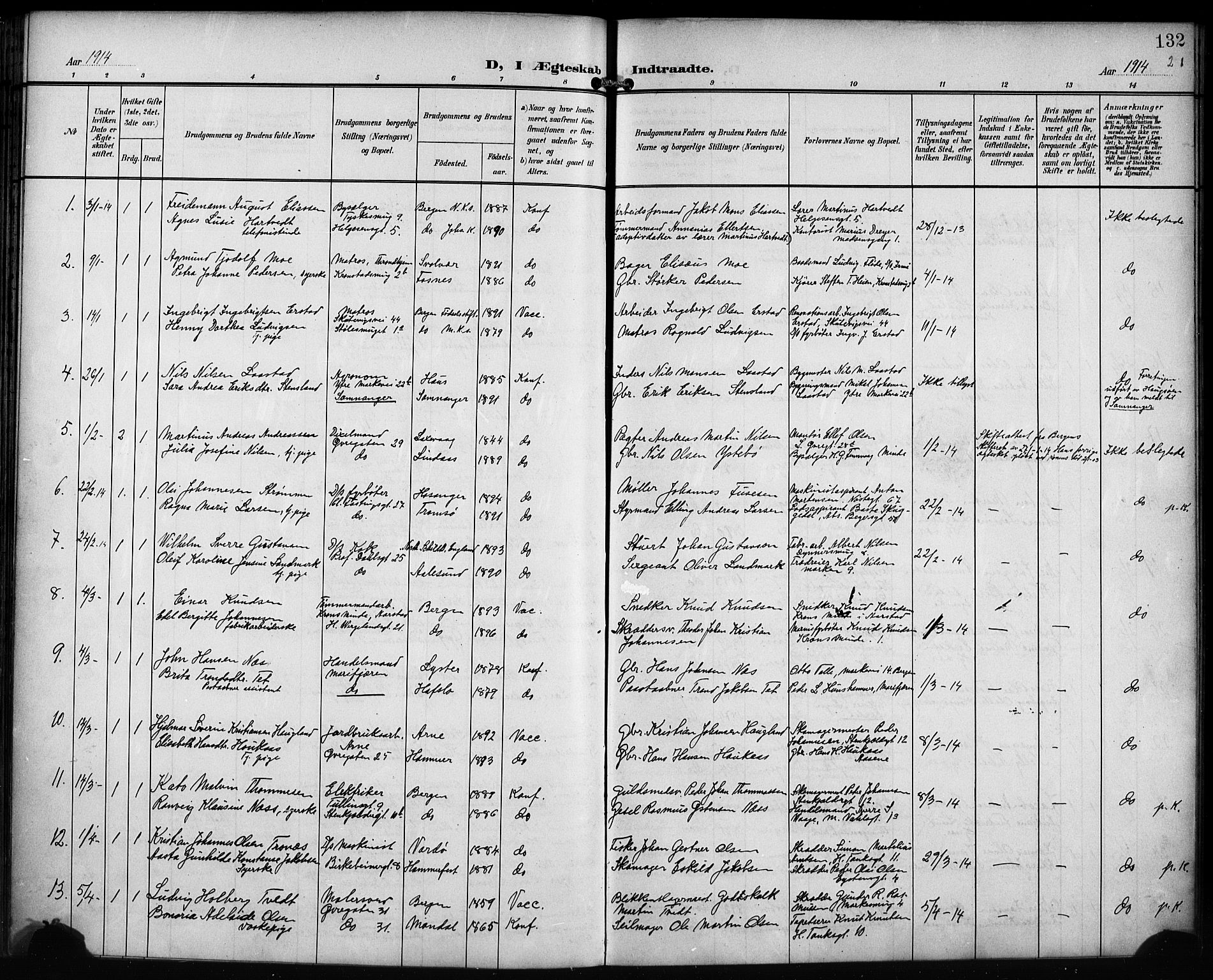 Mariakirken Sokneprestembete, SAB/A-76901/H/Hab/L0009: Parish register (copy) no. A 9, 1901-1919, p. 132