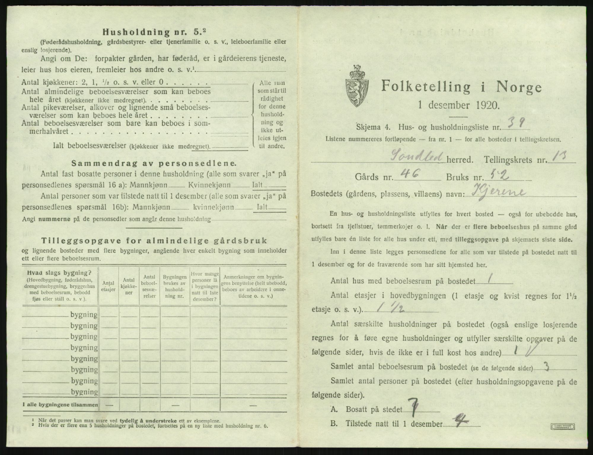 SAK, 1920 census for Søndeled, 1920, p. 1075