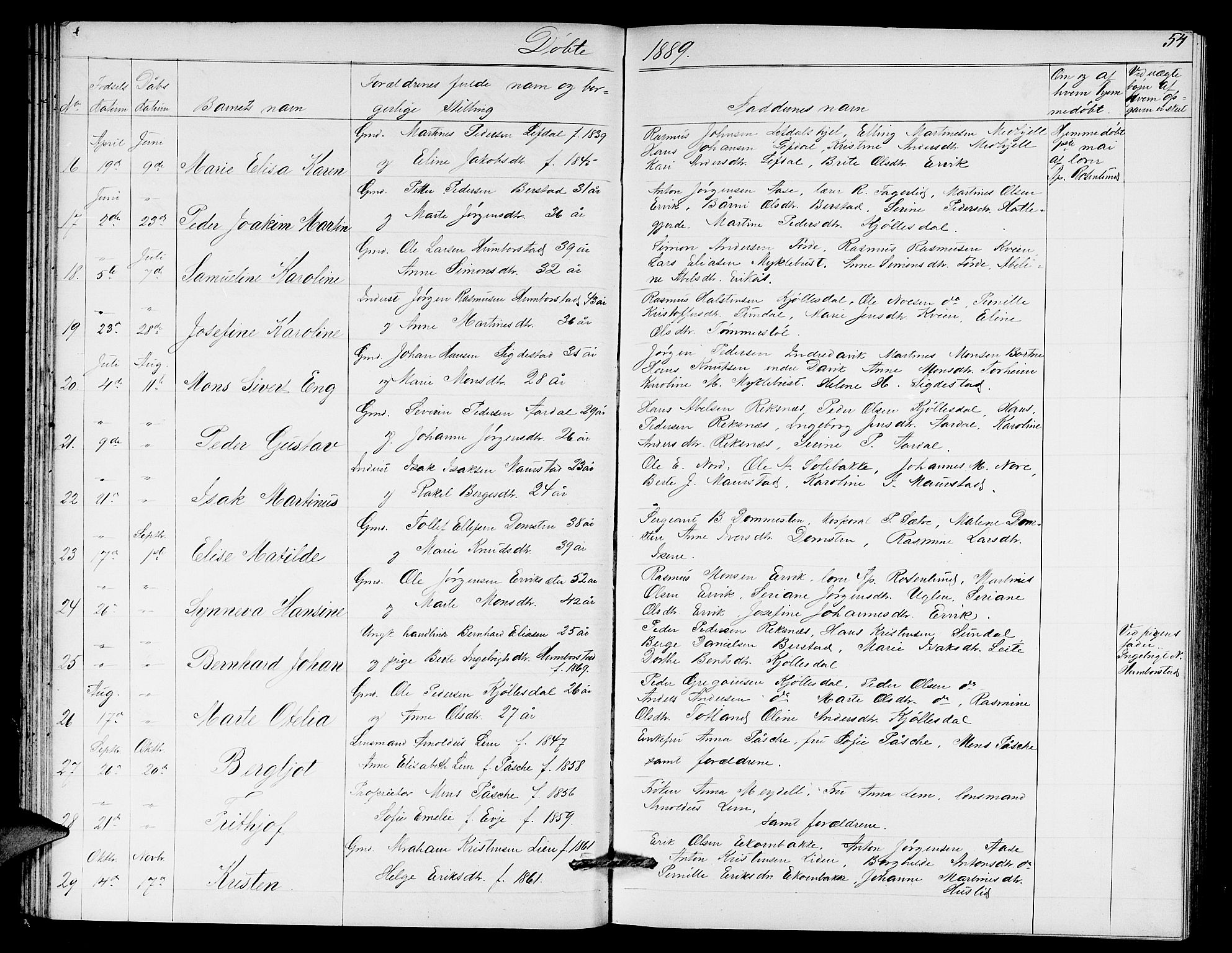 Davik sokneprestembete, AV/SAB-A-79701/H/Hab/Haba/L0001: Parish register (copy) no. A 1, 1866-1889, p. 54