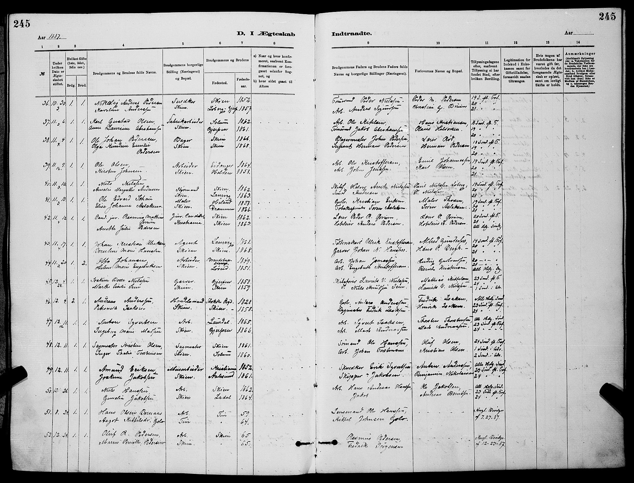 Skien kirkebøker, SAKO/A-302/G/Ga/L0006: Parish register (copy) no. 6, 1881-1890, p. 245
