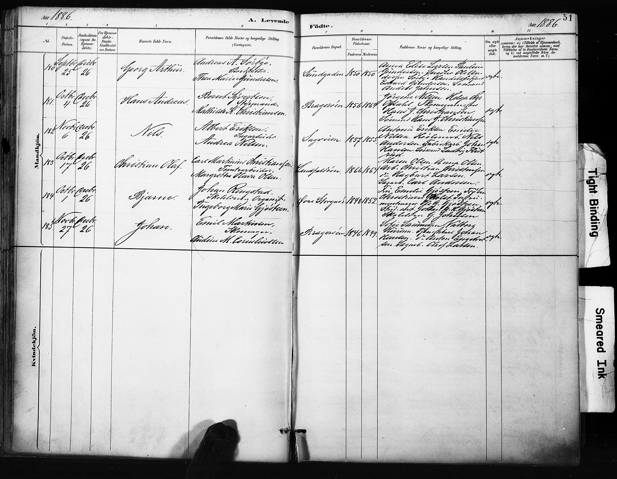 Bragernes kirkebøker, AV/SAKO-A-6/F/Fb/L0007: Parish register (official) no. II 7, 1885-1893, p. 51