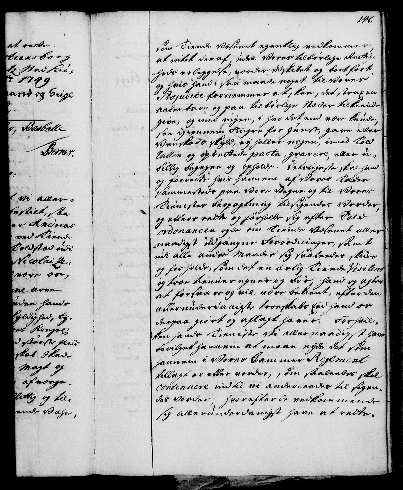 Rentekammeret, Kammerkanselliet, RA/EA-3111/G/Gg/Gge/L0003: Norsk bestallingsprotokoll med register (merket RK 53.27), 1745-1761, p. 146