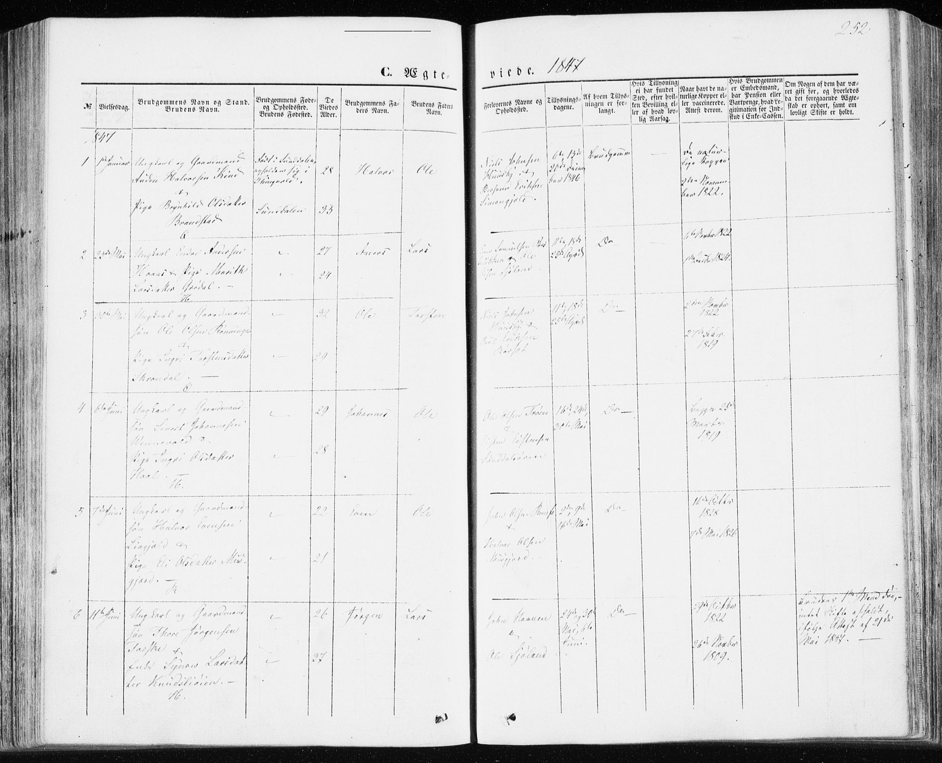 Ministerialprotokoller, klokkerbøker og fødselsregistre - Møre og Romsdal, AV/SAT-A-1454/590/L1013: Parish register (official) no. 590A05, 1847-1877, p. 252