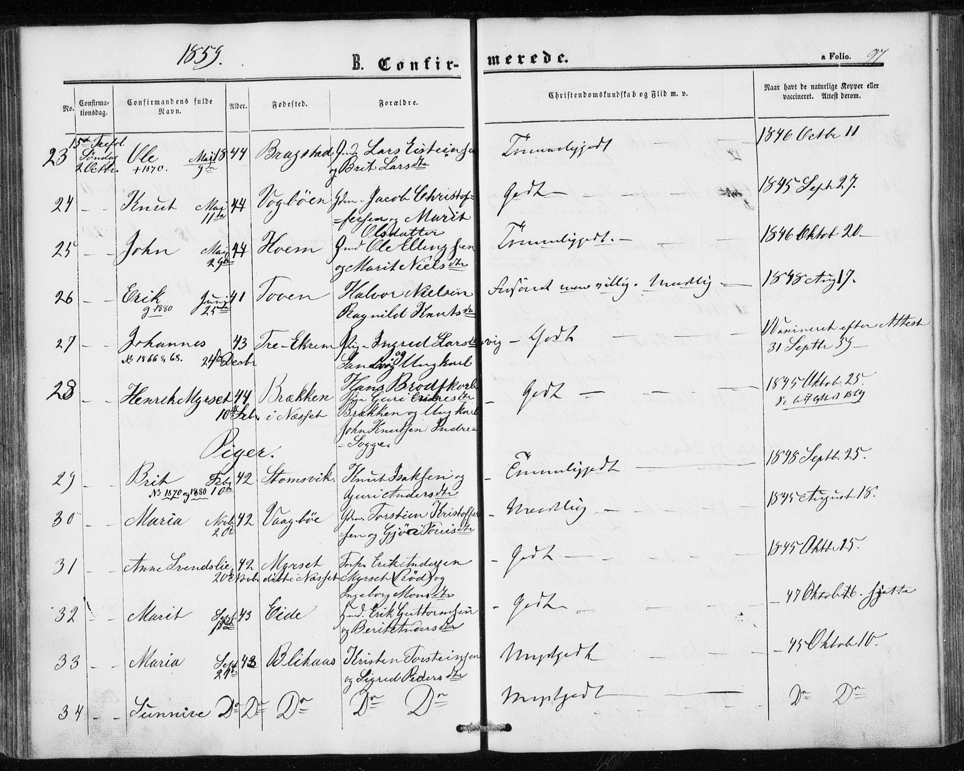 Ministerialprotokoller, klokkerbøker og fødselsregistre - Møre og Romsdal, AV/SAT-A-1454/586/L0985: Parish register (official) no. 586A11, 1857-1866, p. 97